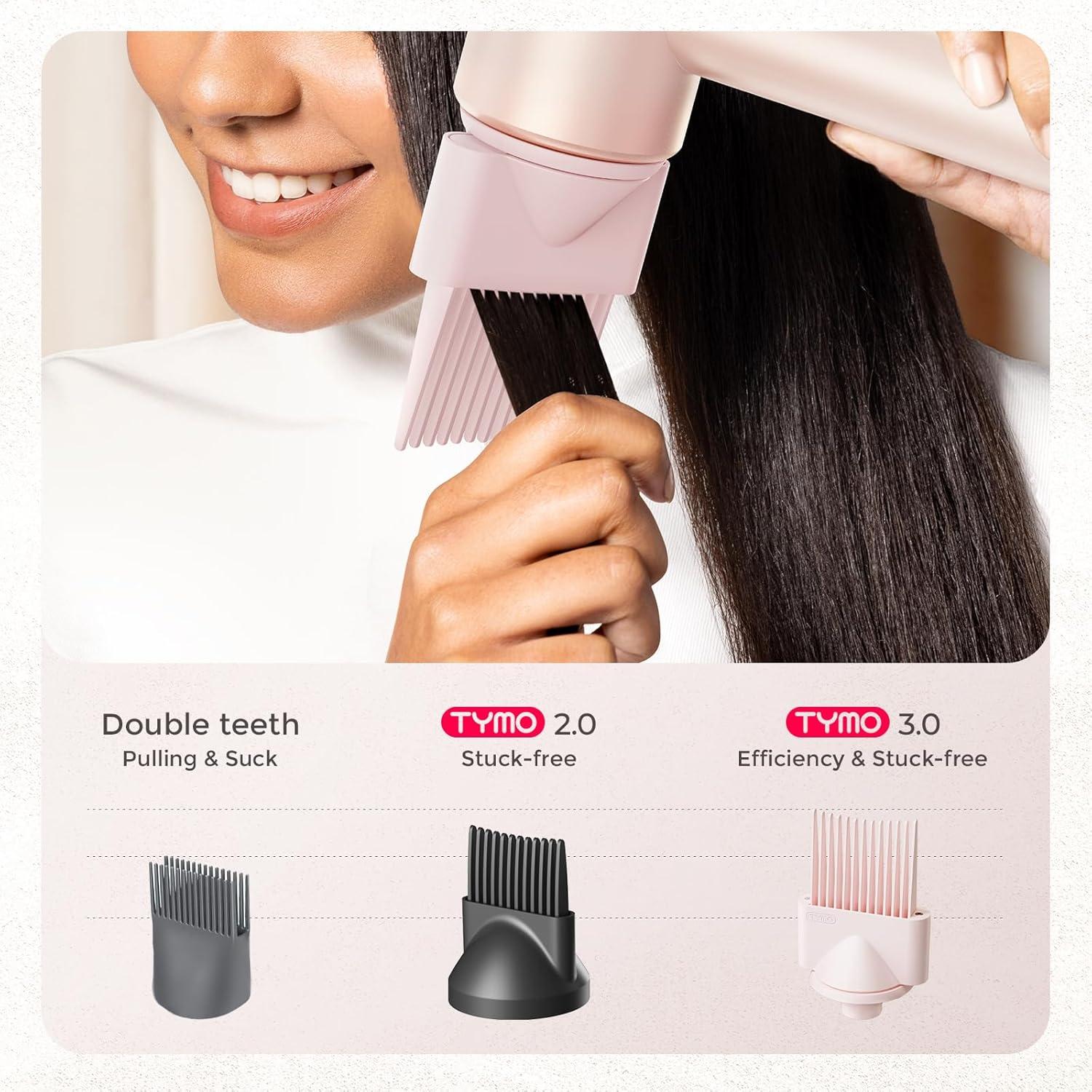 image:imageBlow Dryer with Comb TYMO AIRHYPE Compact 200 Million lonic Hair Dryer with Diffuser Fast Dry Pink Blow Dryer for Women 110000RPM Portable Hairdryer for Curly Hair 4 Temps amp 2 Speeds