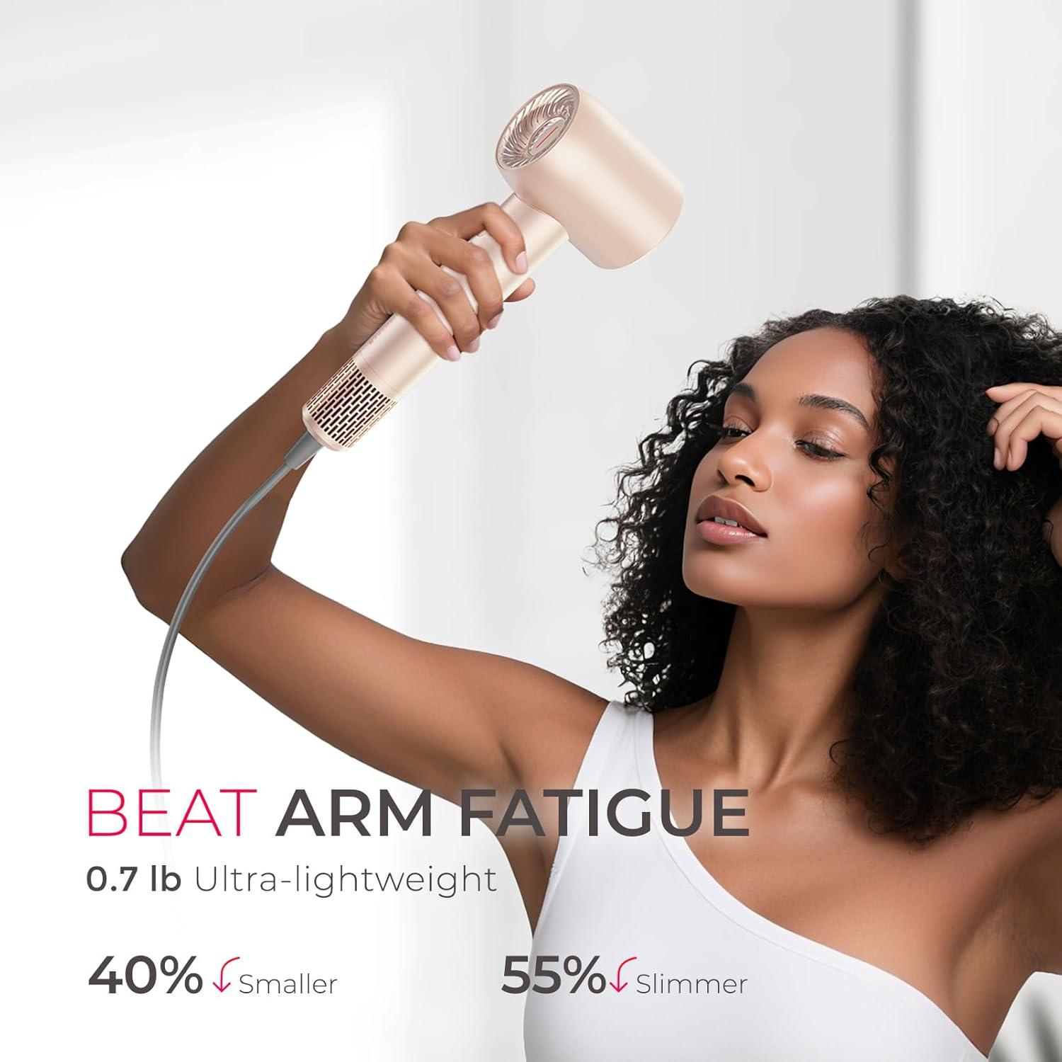 image:imageBlow Dryer with Comb TYMO AIRHYPE Compact 200 Million lonic Hair Dryer with Diffuser Fast Dry Pink Blow Dryer for Women 110000RPM Portable Hairdryer for Curly Hair 4 Temps amp 2 Speeds