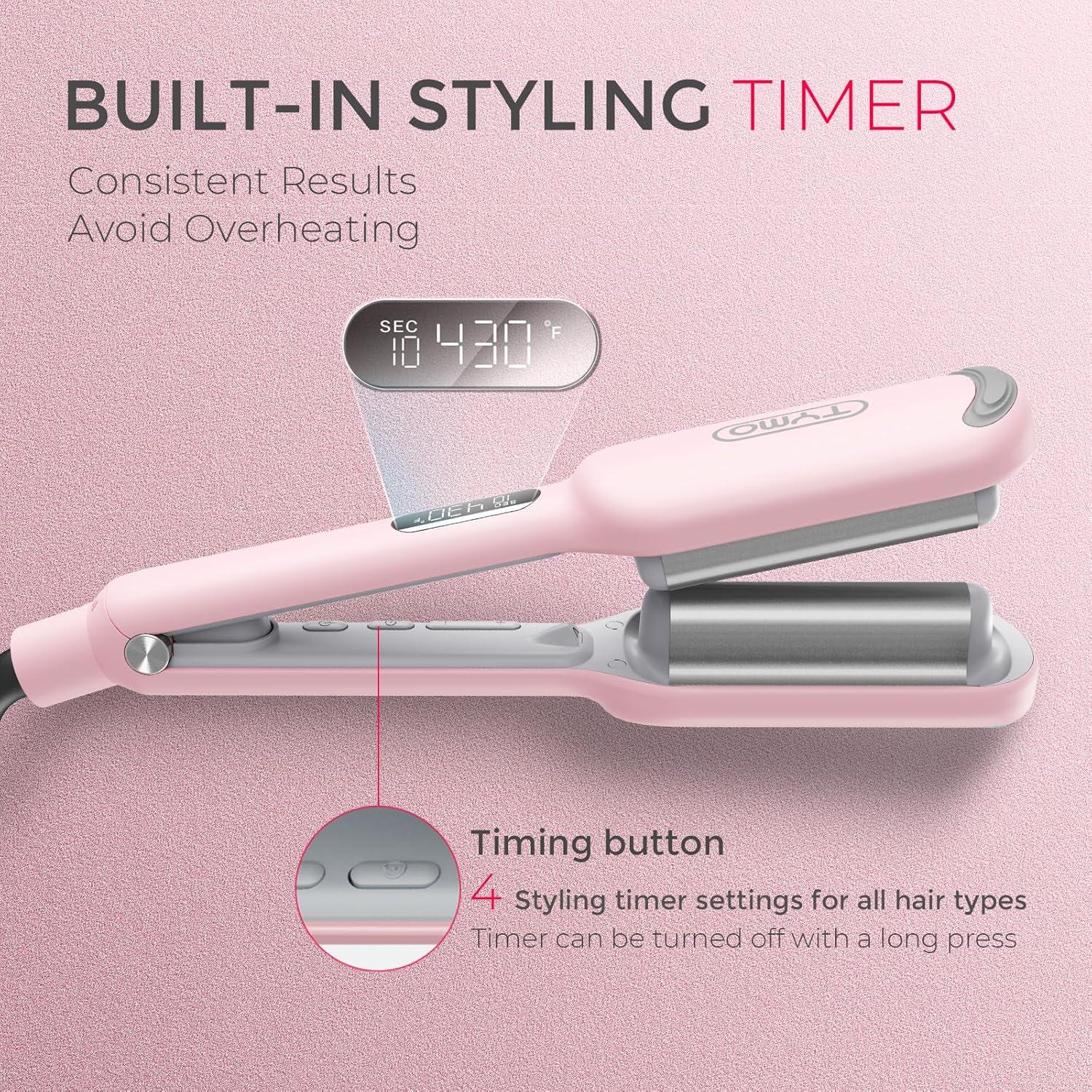 image:imageCurling Iron Hair Crimper Waver TYMO ROVY Beach Waves Curling Wand Ionic Deep Waver Hair Curler Tool with Ceramic 3 Barrel for Women Dual Voltage AntiScald Easy to Use Pink 125 InchPink