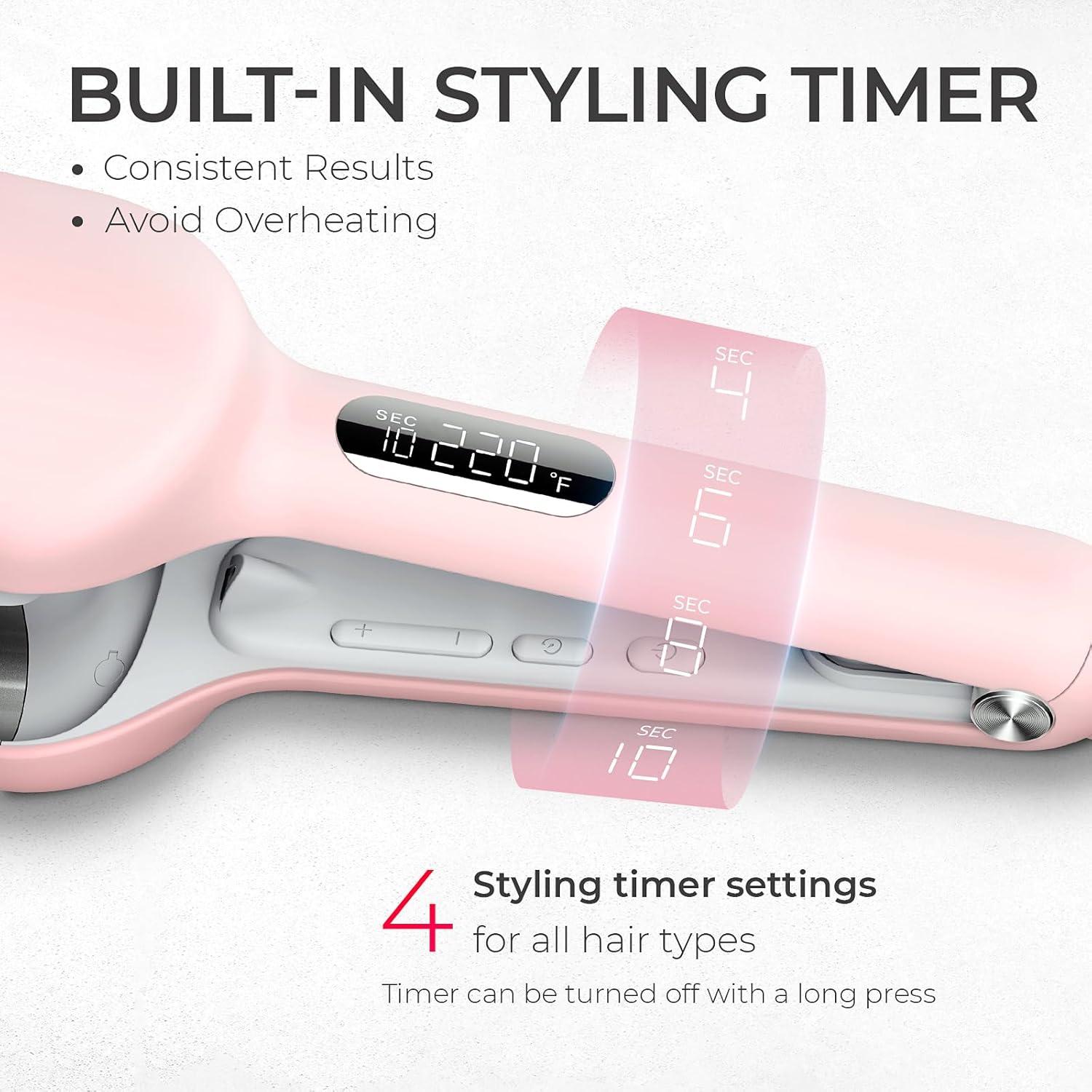 image:imageCurling Iron Hair Crimper Waver TYMO ROVY Beach Waves Curling Wand Ionic Deep Waver Hair Curler Tool with Ceramic 3 Barrel for Women Dual Voltage AntiScald Easy to Use Pink 125 InchPink