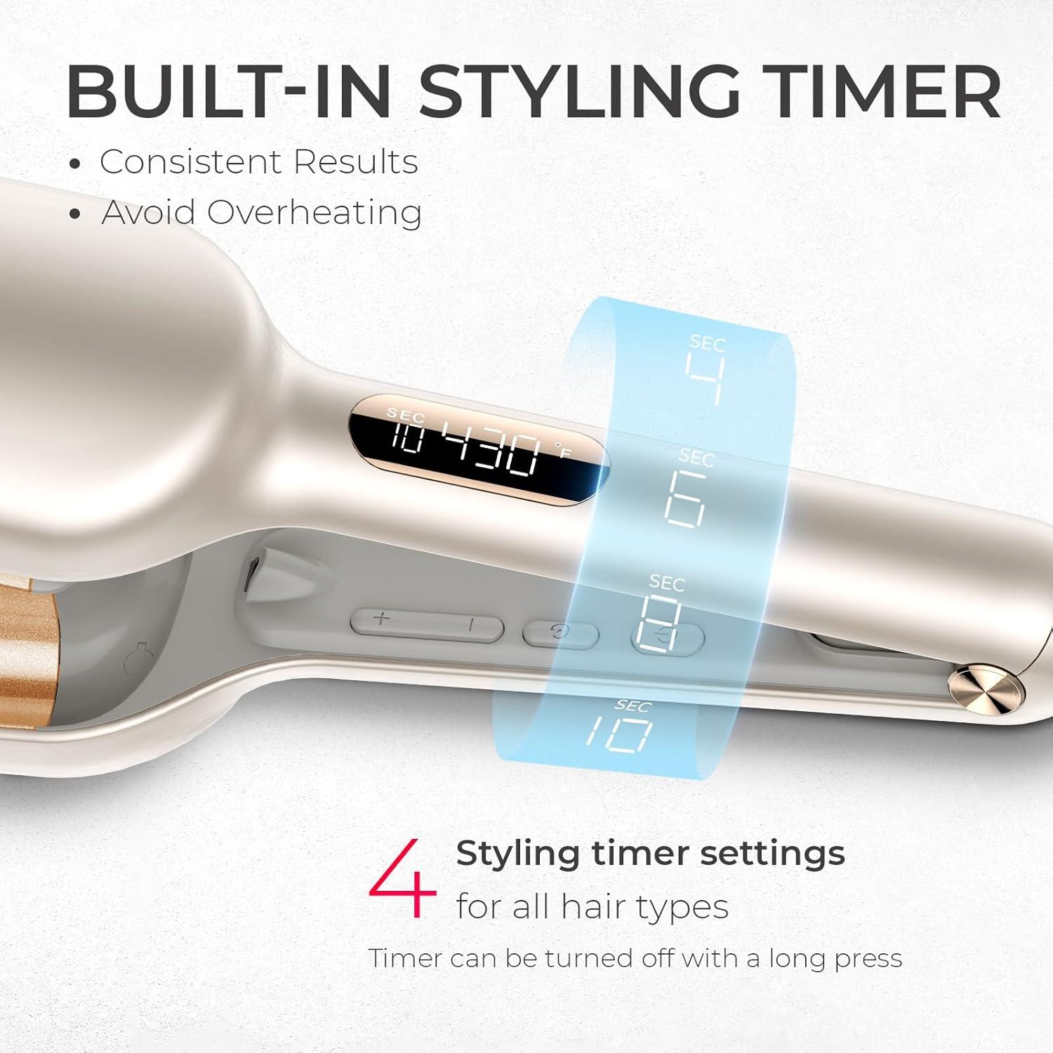 image:imageCurling Iron Hair Crimper Waver TYMO ROVY Beach Waves Curling Wand Ionic Deep Waver Hair Curler Tool with Ceramic 3 Barrel for Women Dual Voltage AntiScald Easy to Use Pink 125 InchElegant Gold