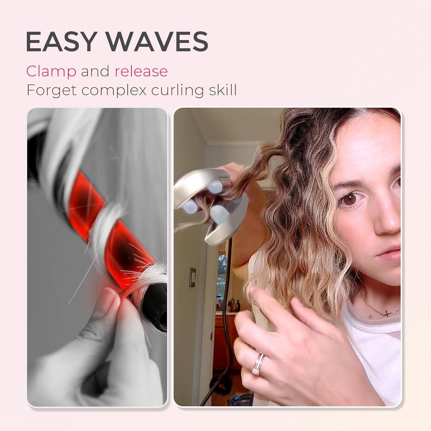image:imageCurling Iron Hair Crimper Waver TYMO ROVY Beach Waves Curling Wand Ionic Deep Waver Hair Curler Tool with Ceramic 3 Barrel for Women Dual Voltage AntiScald Easy to Use Pink 125 InchElegant Gold