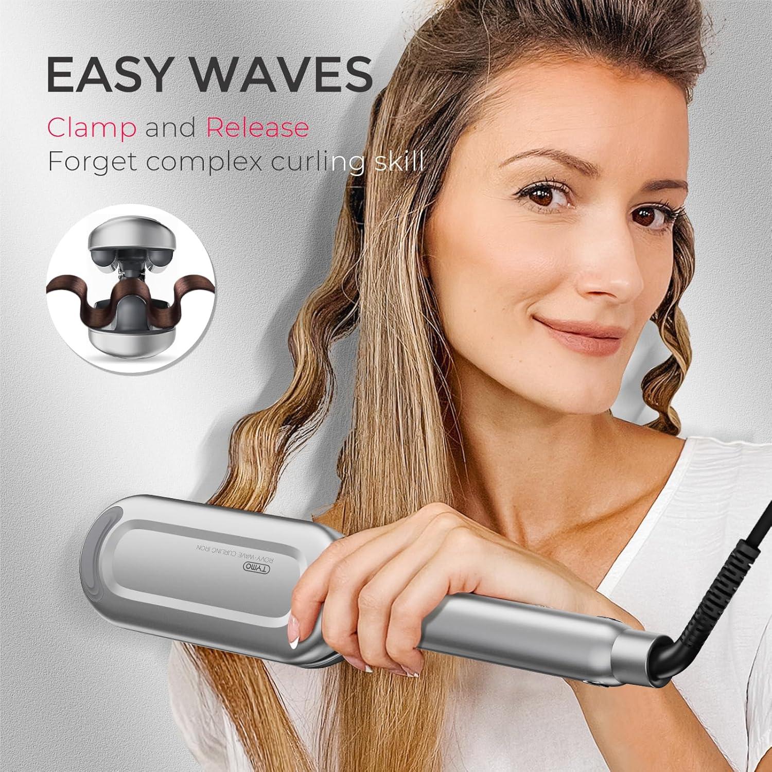 image:imageCurling Iron Hair Crimper Waver TYMO ROVY Beach Waves Curling Wand Ionic Deep Waver Hair Curler Tool with Ceramic 3 Barrel for Women Dual Voltage AntiScald Easy to Use Pink 125 InchGrey