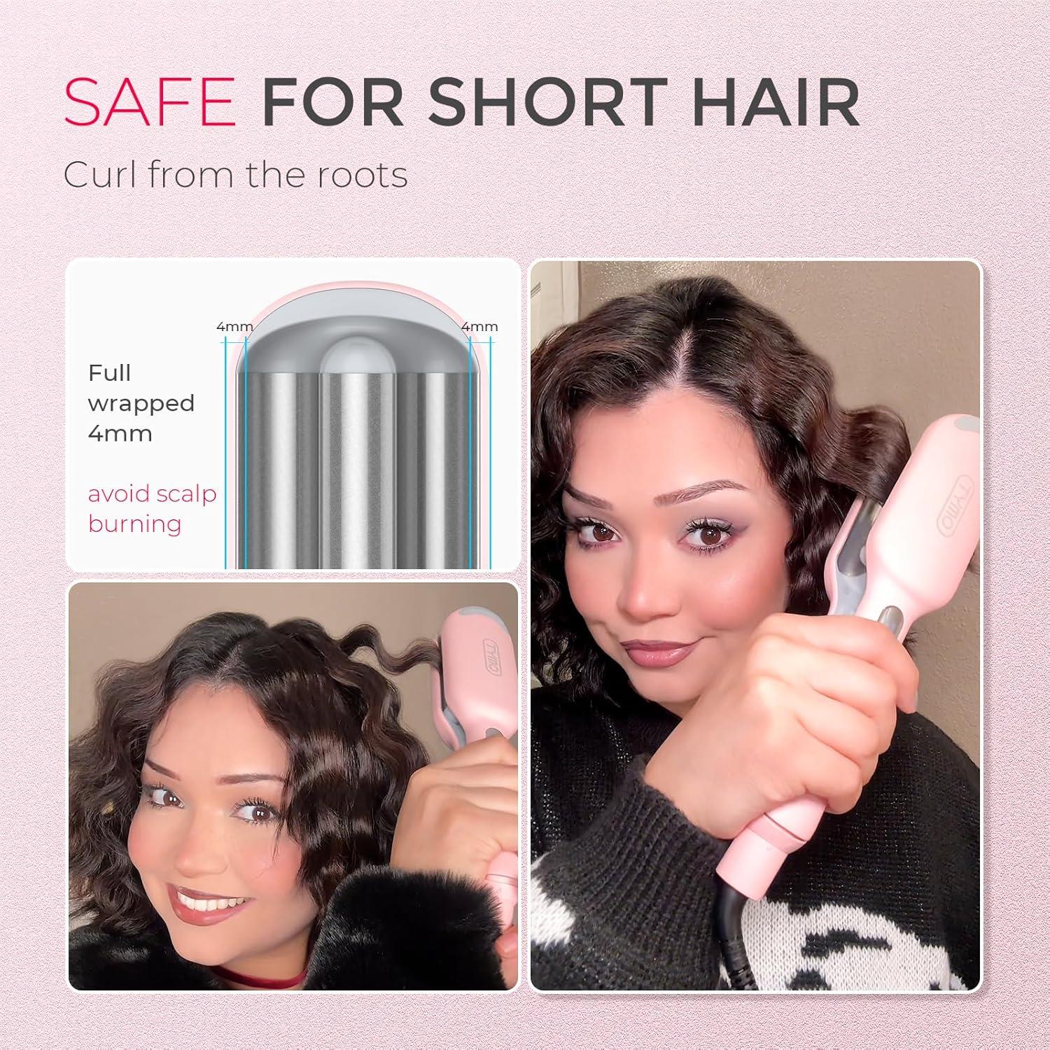 image:imageCurling Iron Hair Crimper Waver TYMO ROVY Beach Waves Curling Wand Ionic Deep Waver Hair Curler Tool with Ceramic 3 Barrel for Women Dual Voltage AntiScald Easy to Use Pink 125 InchPink