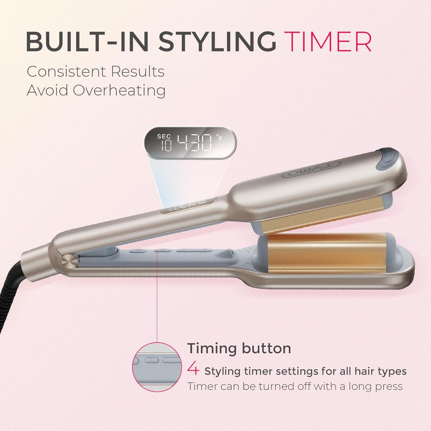 image:imageCurling Iron Hair Crimper Waver TYMO ROVY Beach Waves Curling Wand Ionic Deep Waver Hair Curler Tool with Ceramic 3 Barrel for Women Dual Voltage AntiScald Easy to Use Pink 125 InchElegant Gold