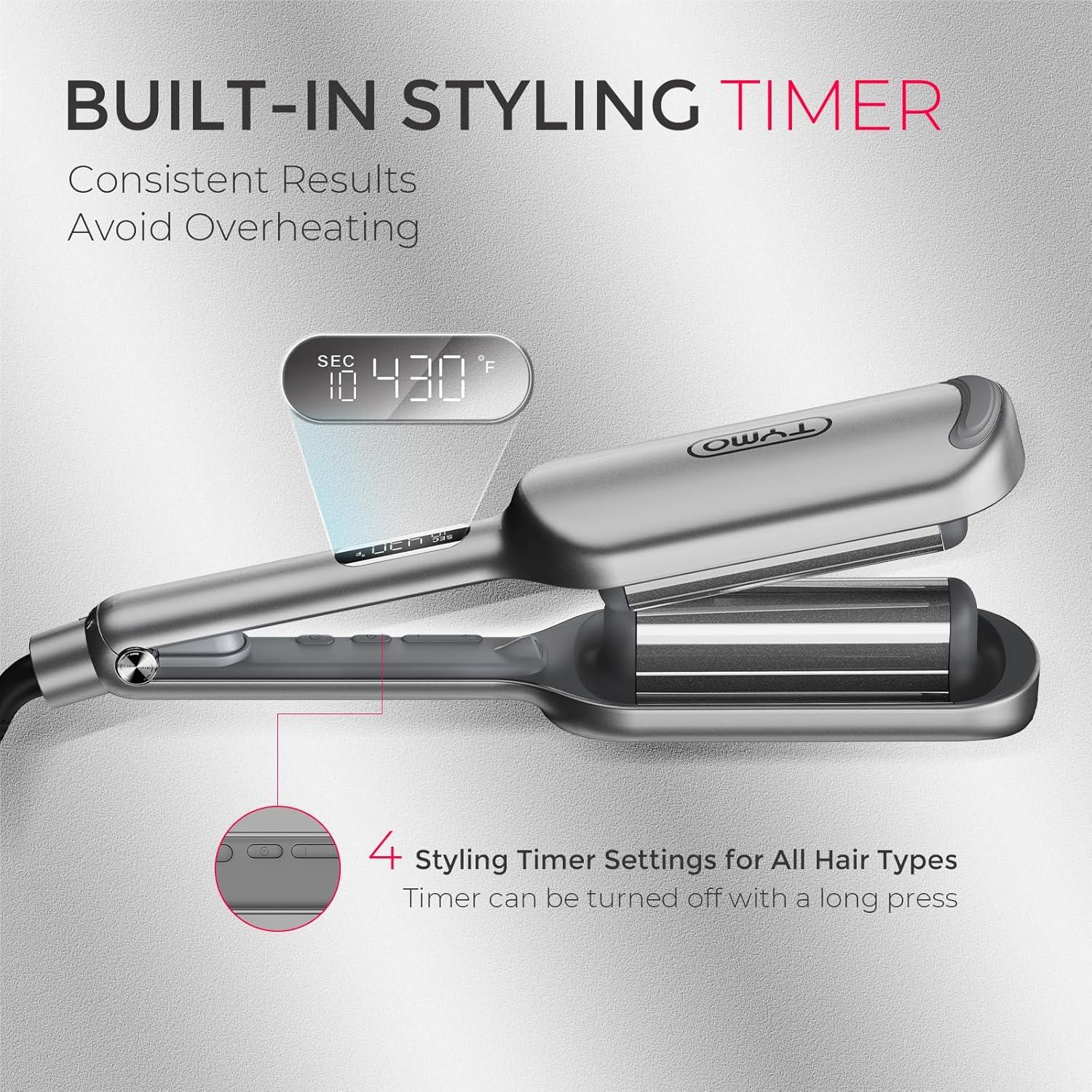 image:imageCurling Iron Hair Crimper Waver TYMO ROVY Beach Waves Curling Wand Ionic Deep Waver Hair Curler Tool with Ceramic 3 Barrel for Women Dual Voltage AntiScald Easy to Use Pink 125 InchGrey