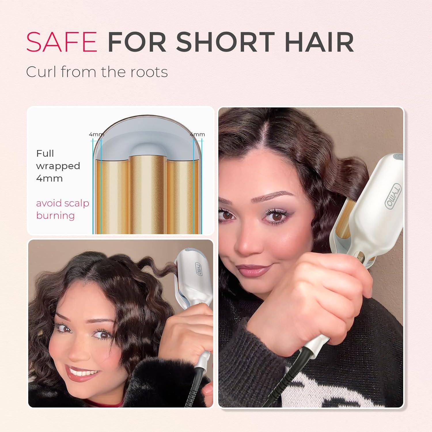 image:imageCurling Iron Hair Crimper Waver TYMO ROVY Beach Waves Curling Wand Ionic Deep Waver Hair Curler Tool with Ceramic 3 Barrel for Women Dual Voltage AntiScald Easy to Use Pink 125 InchElegant Gold