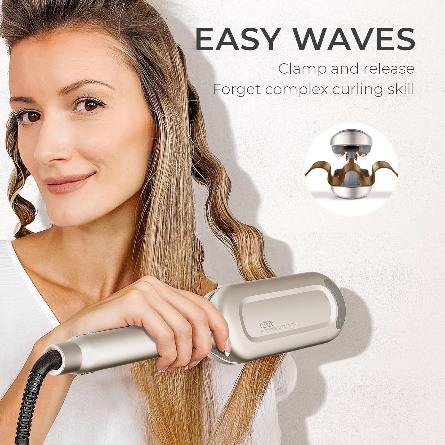 image:imageCurling Iron Hair Crimper Waver TYMO ROVY Beach Waves Curling Wand Ionic Deep Waver Hair Curler Tool with Ceramic 3 Barrel for Women Dual Voltage AntiScald Easy to Use Pink 125 InchElegant Gold