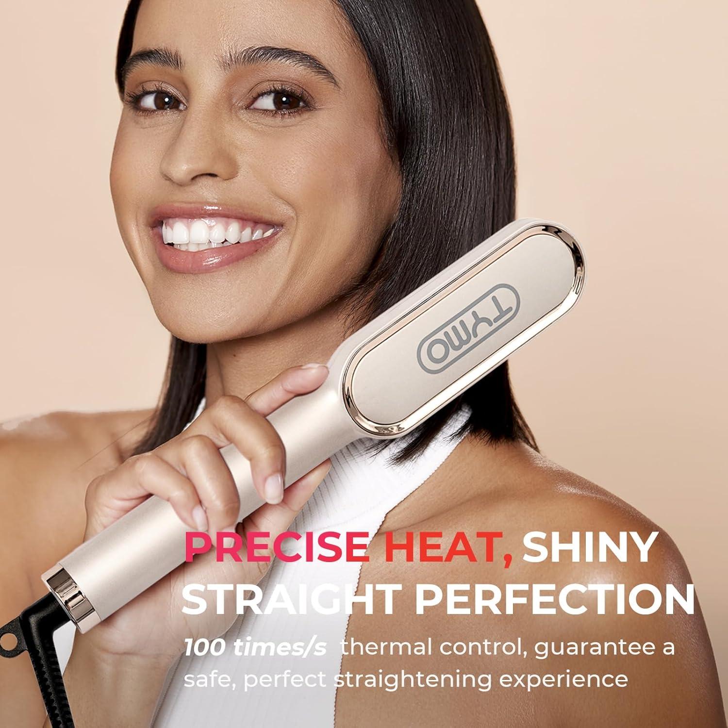 image:imageHair Straightener Brush TYMO Ring Hair Straightener Comb Straightening Brush for Women with 5 Temps 20s Fast Heating amp Dual Voltage BlackElegant Gold