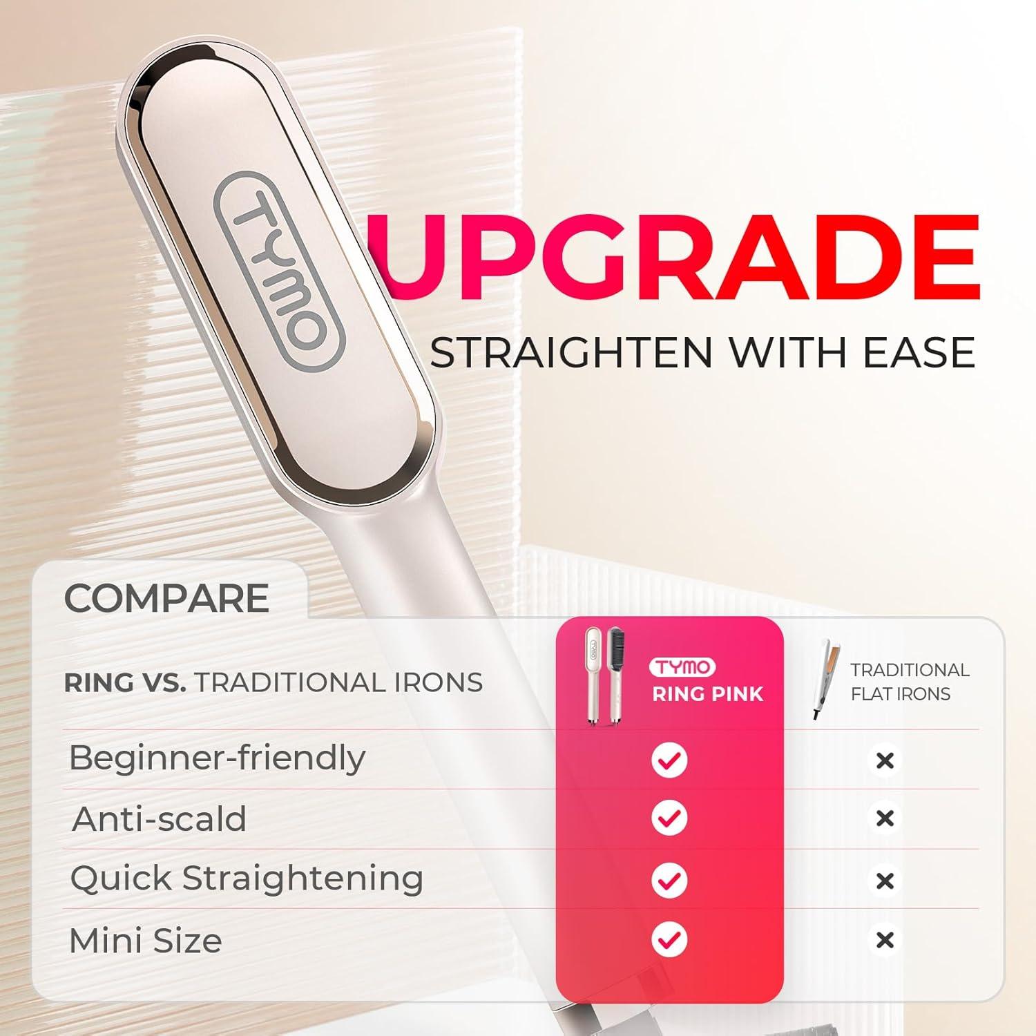 image:imageHair Straightener Brush TYMO Ring Hair Straightener Comb Straightening Brush for Women with 5 Temps 20s Fast Heating amp Dual Voltage BlackElegant Gold