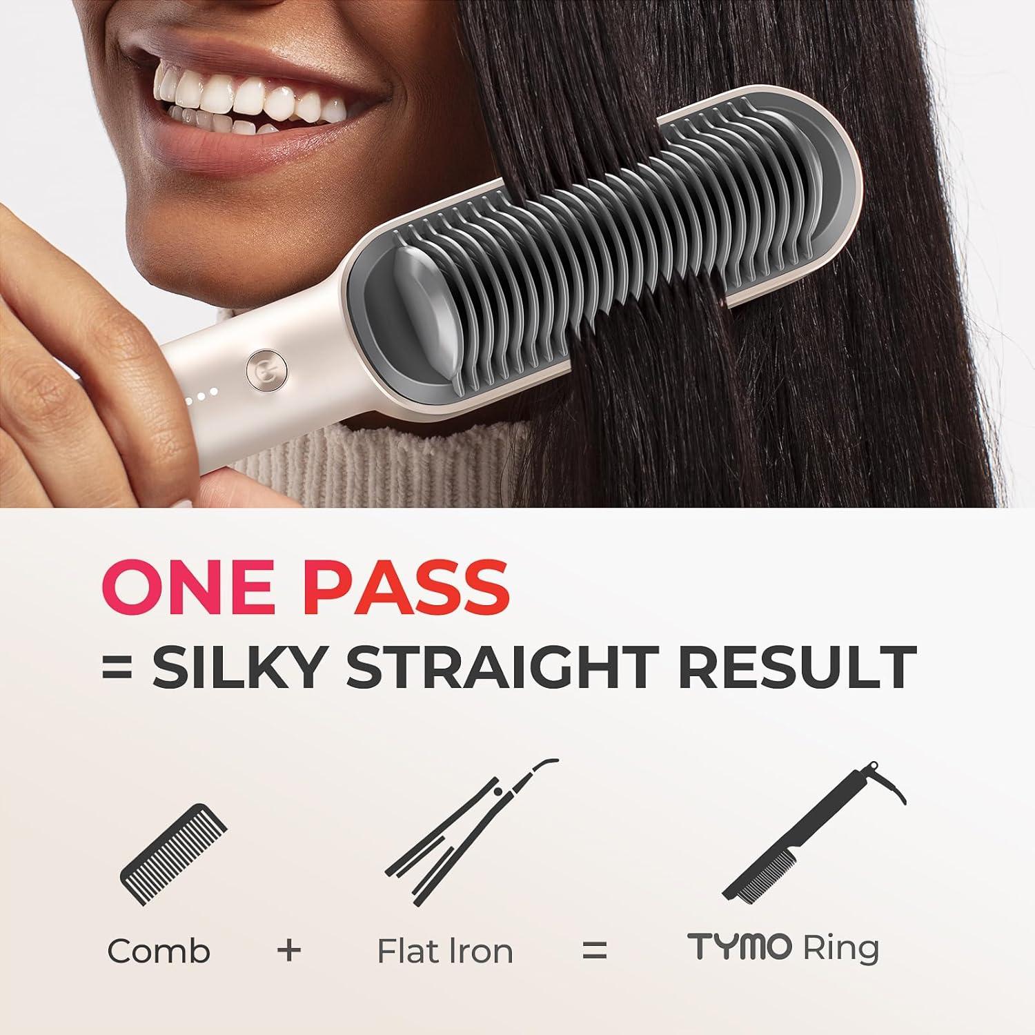 image:imageHair Straightener Brush TYMO Ring Hair Straightener Comb Straightening Brush for Women with 5 Temps 20s Fast Heating amp Dual Voltage BlackElegant Gold