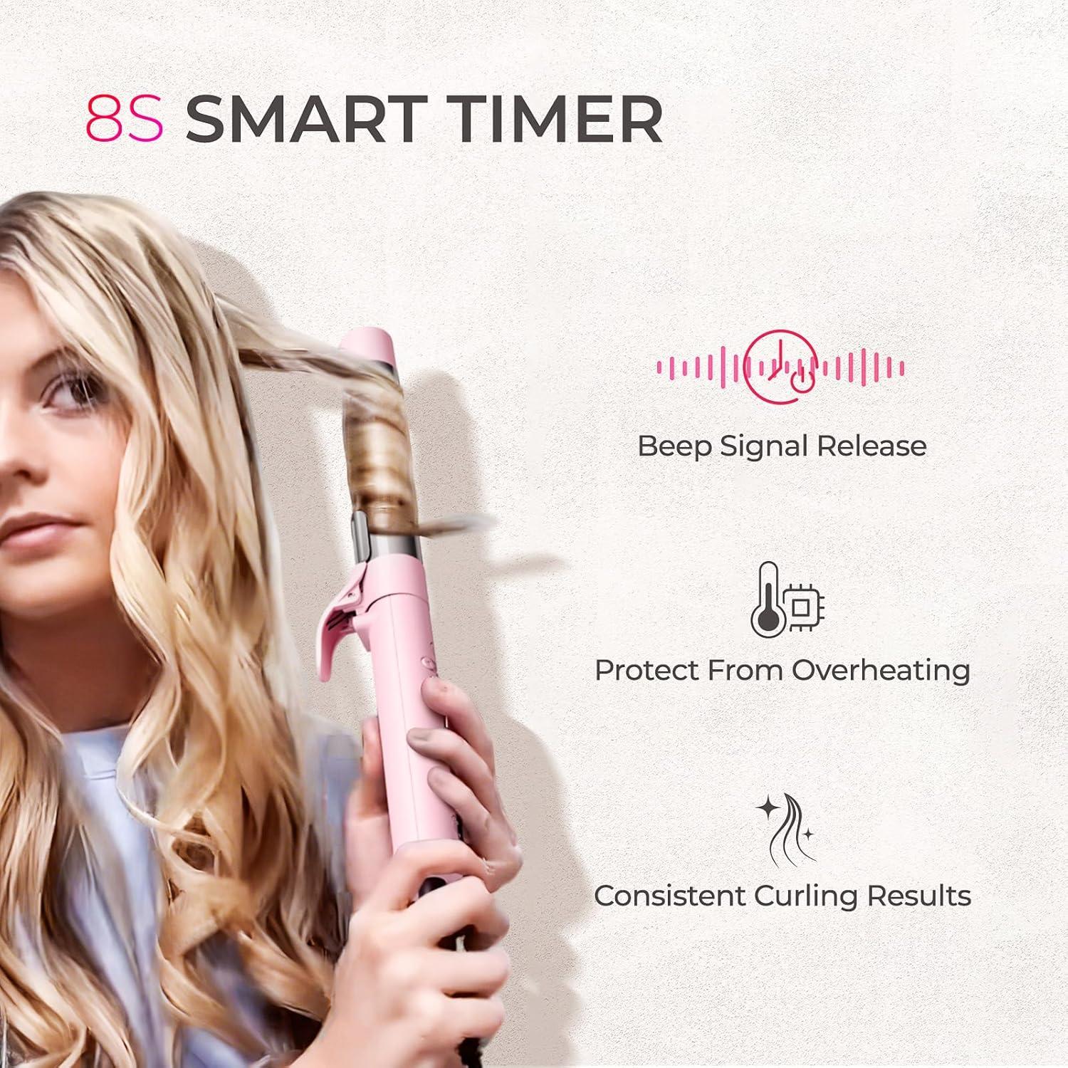 image:imageRotating Automatic Curling Iron for Beach Waves TYMO Curling Wand for Long Hair Extra Long Barrel Ceramic Hair Curler for Women 40M Ionic amp Dual Voltage 5 Temps amp 30s Heatup 125 Inch PinkPink