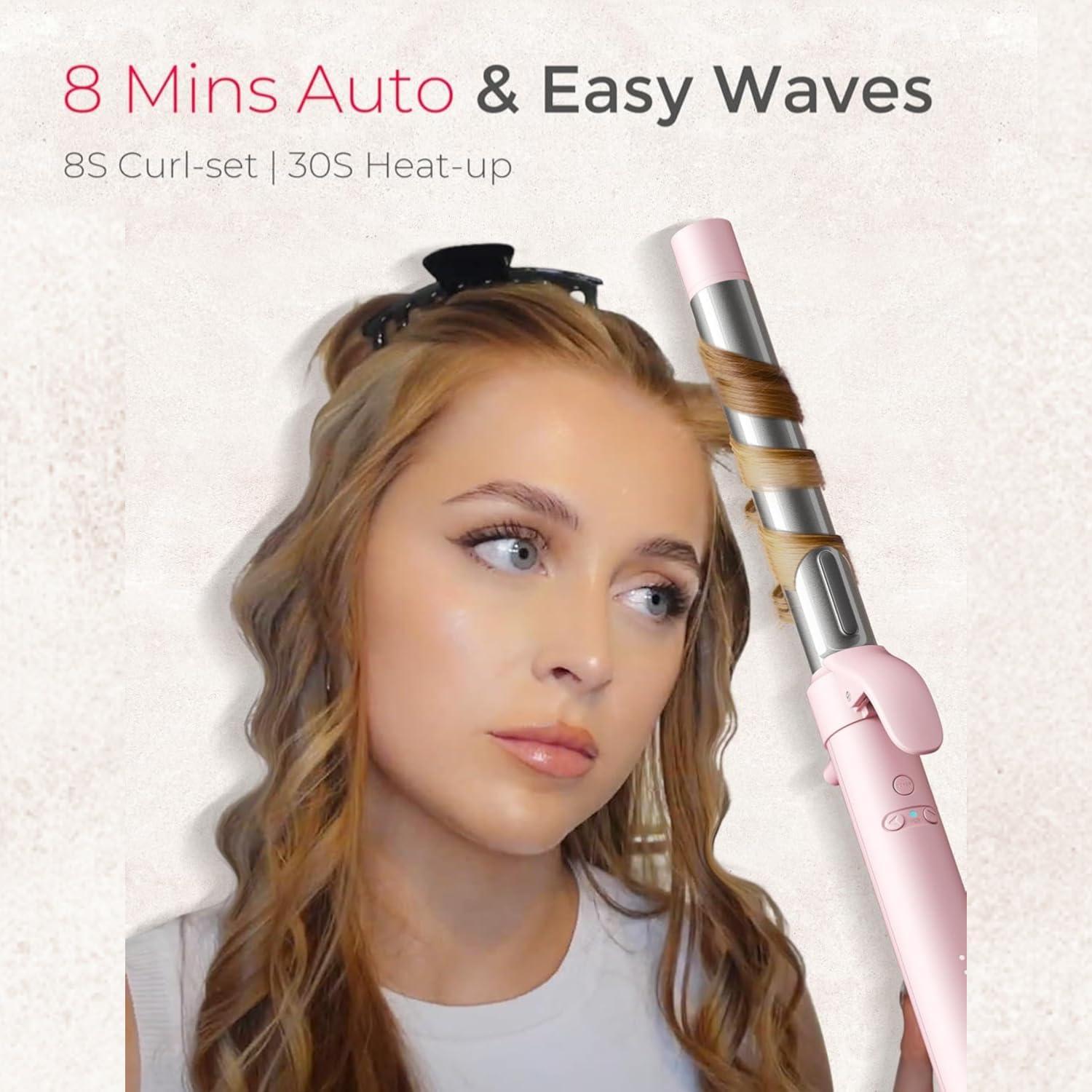 image:imageRotating Automatic Curling Iron for Beach Waves TYMO Curling Wand for Long Hair Extra Long Barrel Ceramic Hair Curler for Women 40M Ionic amp Dual Voltage 5 Temps amp 30s Heatup 125 Inch PinkPink