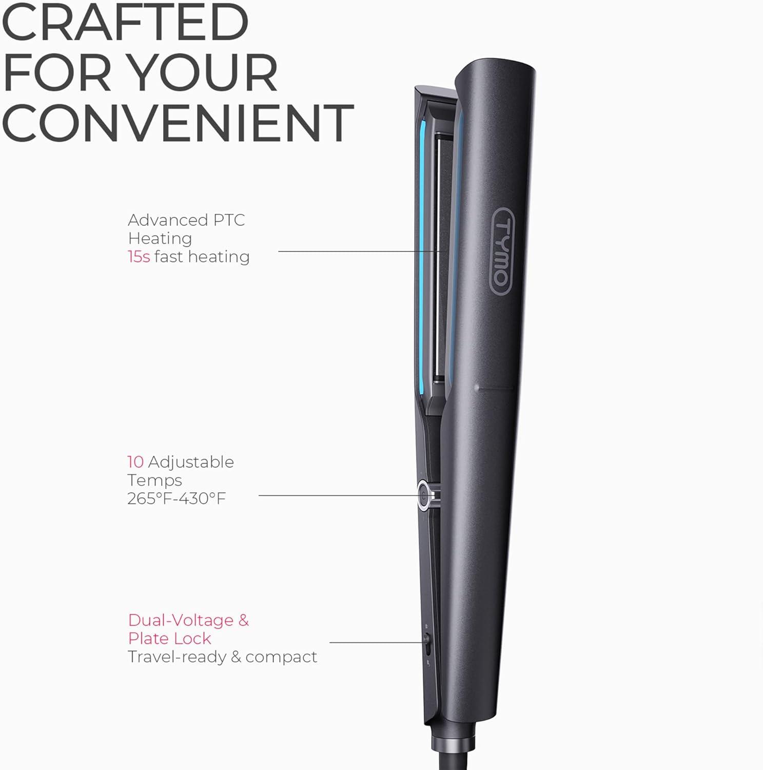 image:imageTYMO 20 Flat Iron Hair Straightener for Women 1 Long Ceramic Professional 2 in 1 Straightener and Curler for Fast Smooth Styling Innovative Hollow Design to Boost Curls 500M Ionic BlackBlack