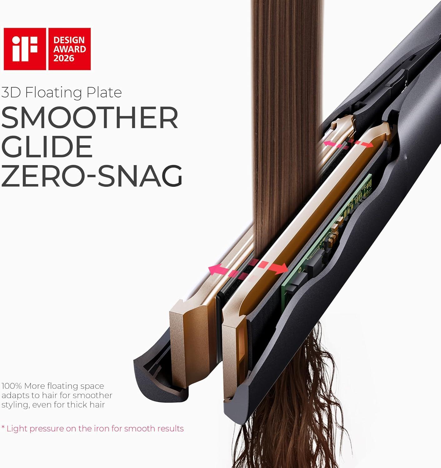 image:imageTYMO 20 Flat Iron Hair Straightener for Women 1 Long Ceramic Professional 2 in 1 Straightener and Curler for Fast Smooth Styling Innovative Hollow Design to Boost Curls 500M Ionic BlackBlack