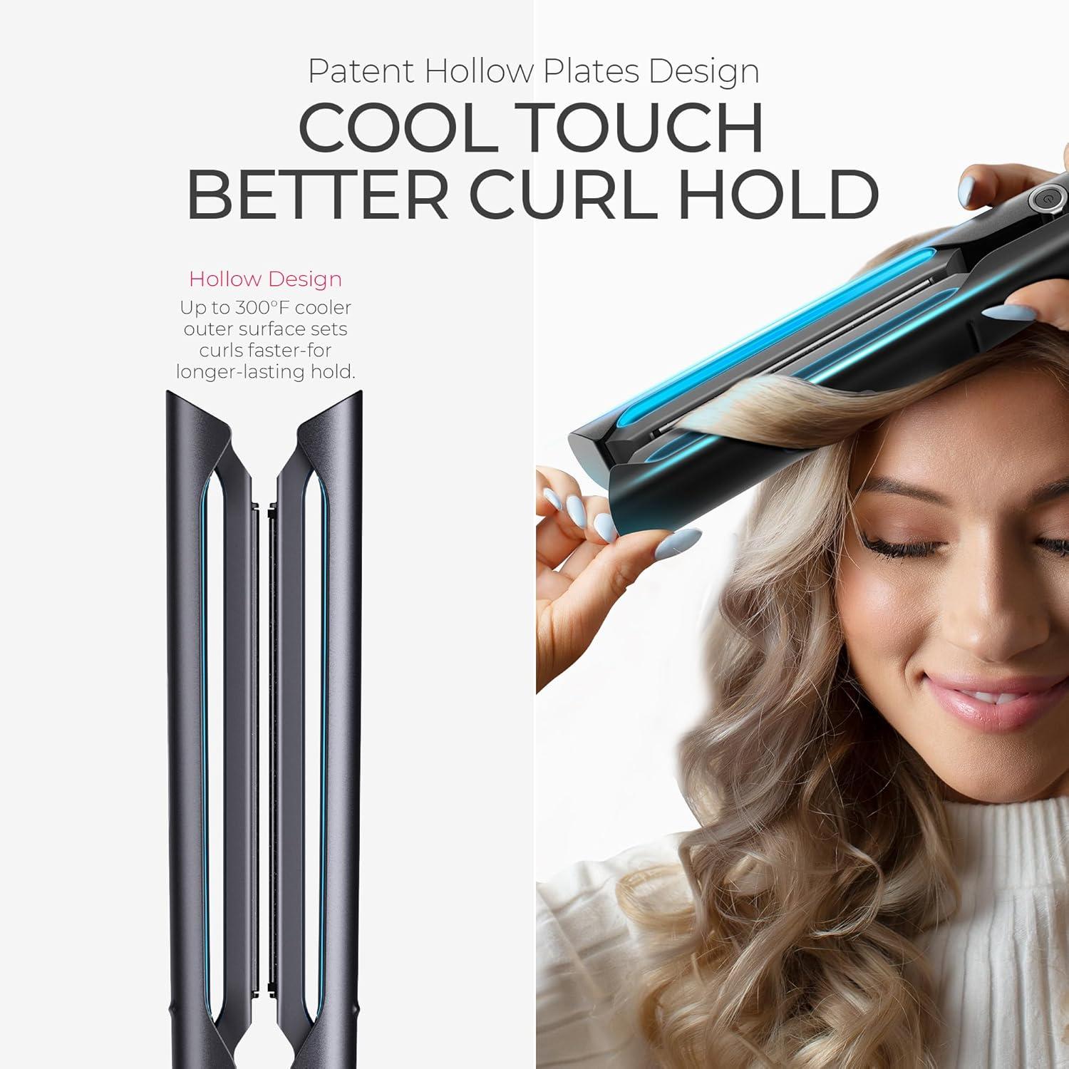 image:imageTYMO 20 Flat Iron Hair Straightener for Women 1 Long Ceramic Professional 2 in 1 Straightener and Curler for Fast Smooth Styling Innovative Hollow Design to Boost Curls 500M Ionic BlackBlack