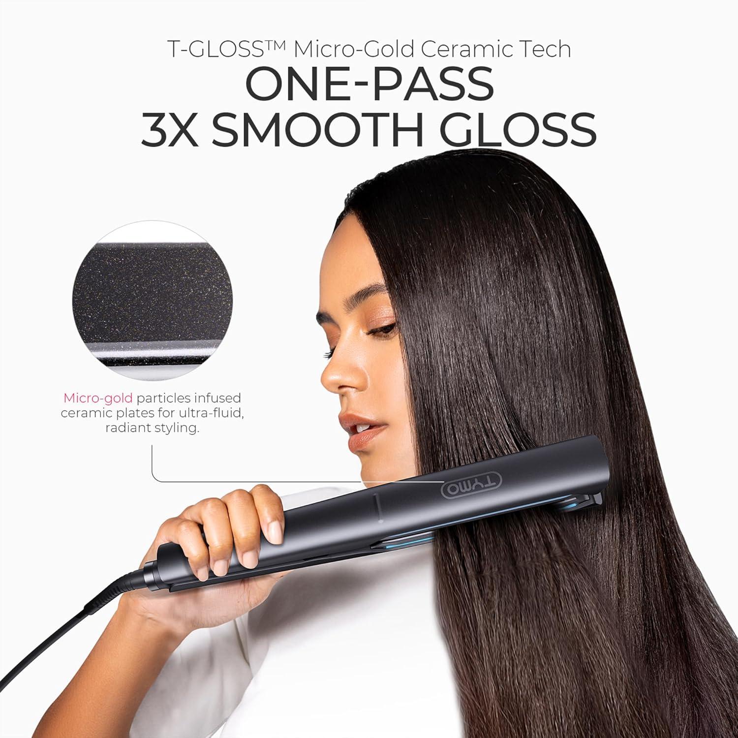 image:imageTYMO 20 Flat Iron Hair Straightener for Women 1 Long Ceramic Professional 2 in 1 Straightener and Curler for Fast Smooth Styling Innovative Hollow Design to Boost Curls 500M Ionic BlackBlack