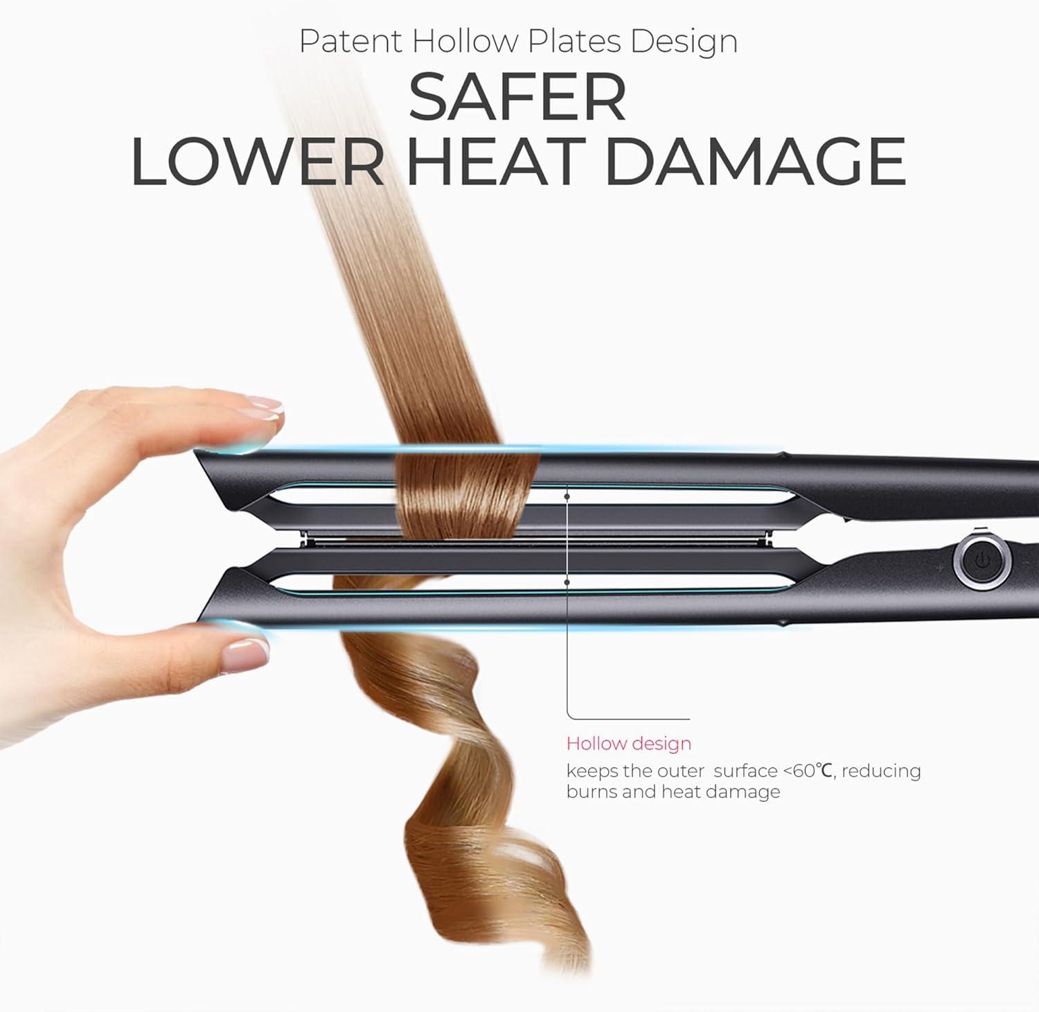 image:imageTYMO 20 Flat Iron Hair Straightener for Women 1 Long Ceramic Professional 2 in 1 Straightener and Curler for Fast Smooth Styling Innovative Hollow Design to Boost Curls 500M Ionic BlackBlack