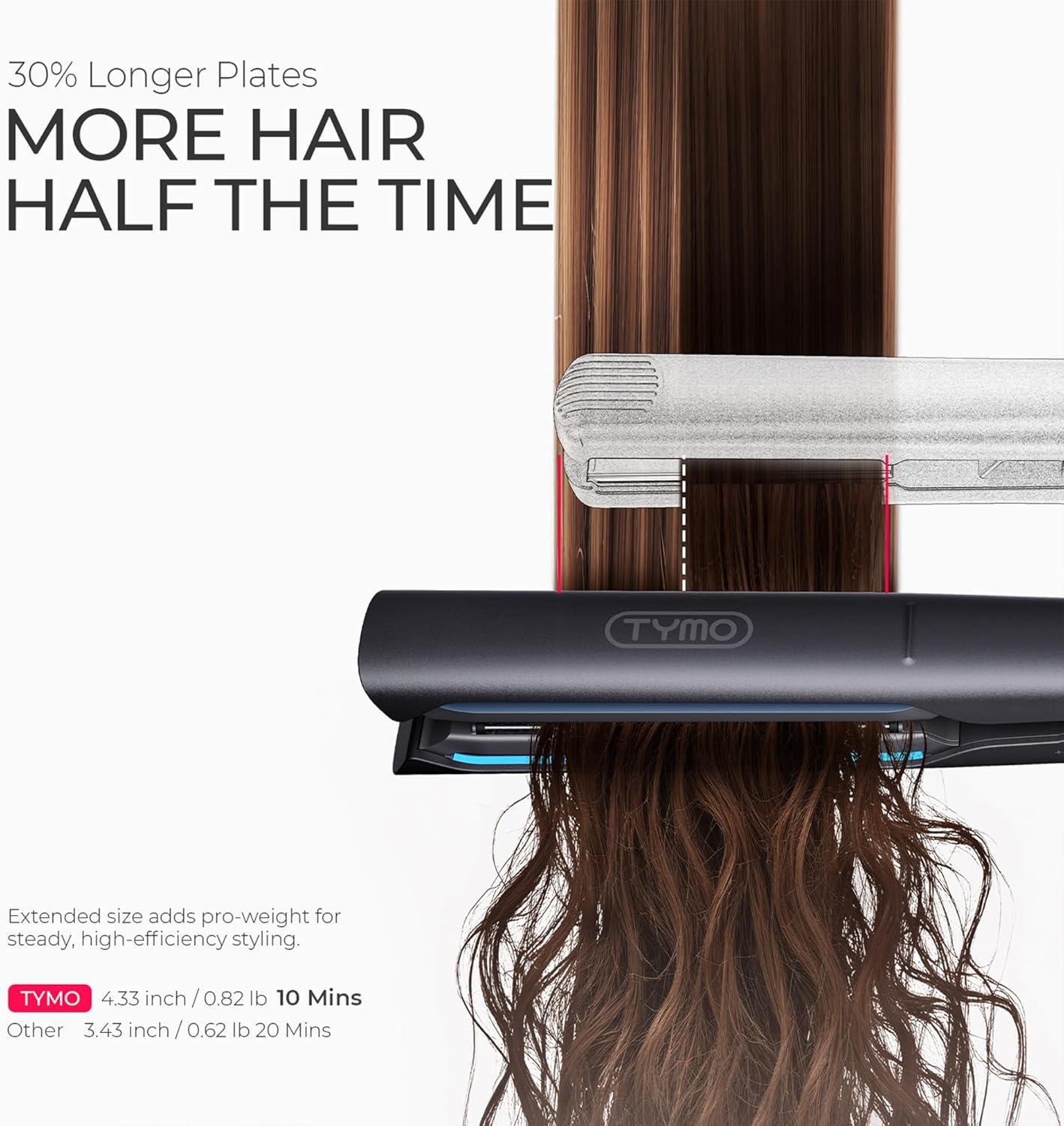 image:imageTYMO 20 Flat Iron Hair Straightener for Women 1 Long Ceramic Professional 2 in 1 Straightener and Curler for Fast Smooth Styling Innovative Hollow Design to Boost Curls 500M Ionic BlackBlack