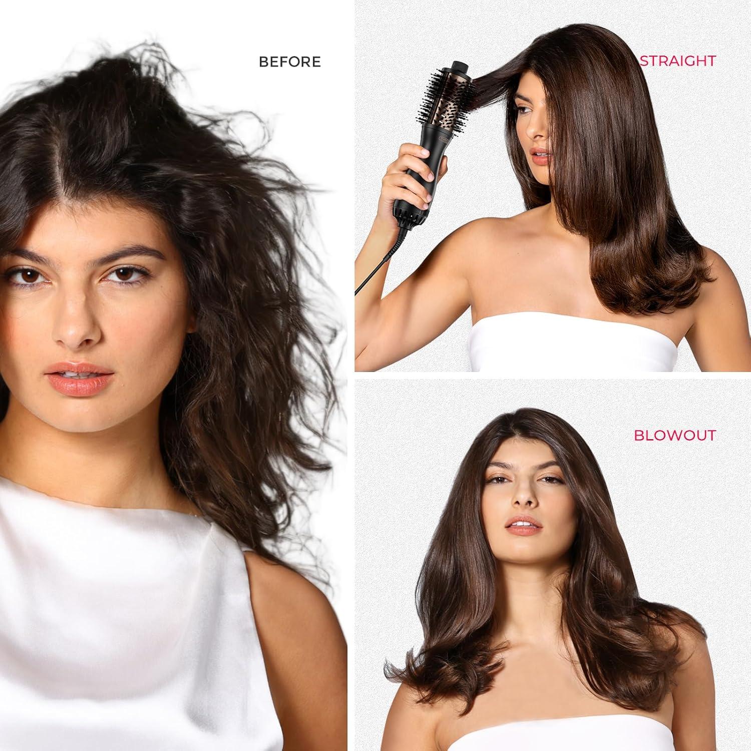 image:imageTYMO 20 Hair Blow Dryer Brush Blowout Hot Air Brush One Step Volumizer Upgraded 2 Inch Barrel Roller Curling Styler 3X Faster Drying 06 lb Lightweight Straightener Curling in One GoldBlack