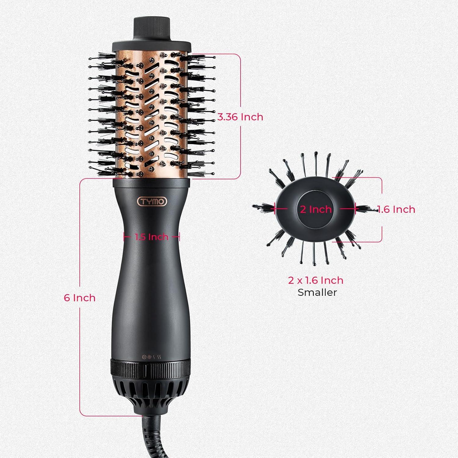 image:imageTYMO 20 Hair Blow Dryer Brush Blowout Hot Air Brush One Step Volumizer Upgraded 2 Inch Barrel Roller Curling Styler 3X Faster Drying 06 lb Lightweight Straightener Curling in One GoldBlack