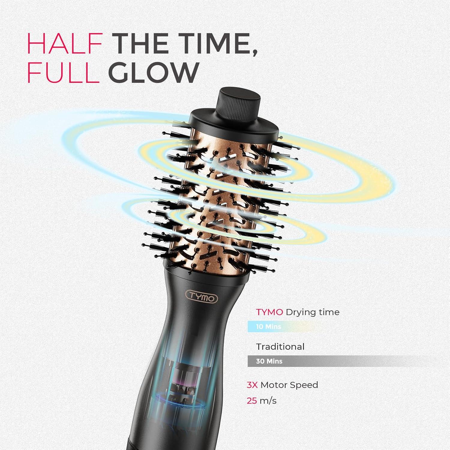 image:imageTYMO 20 Hair Blow Dryer Brush Blowout Hot Air Brush One Step Volumizer Upgraded 2 Inch Barrel Roller Curling Styler 3X Faster Drying 06 lb Lightweight Straightener Curling in One GoldBlack