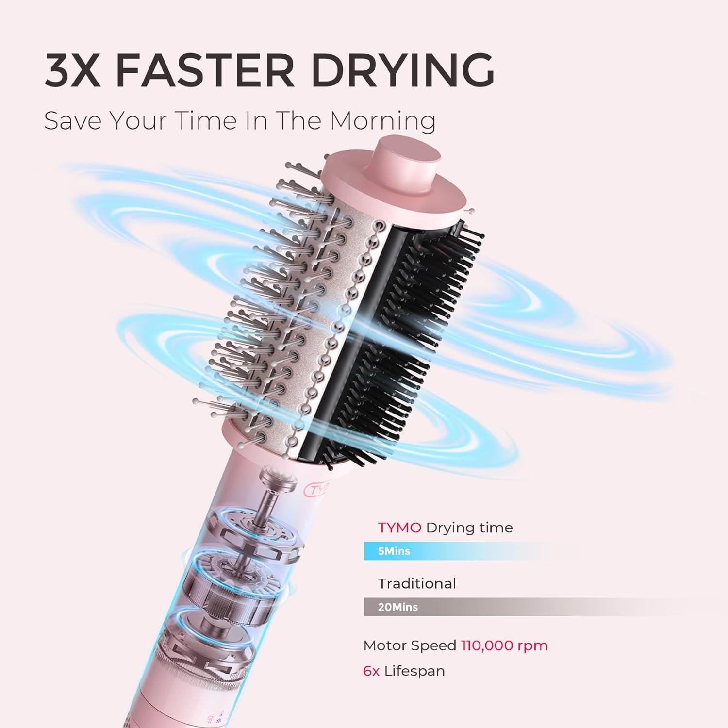 image:imageTYMO 40 Hair Blow Dryer Brush Lightweight 3X Faster Drying 5in1 Ionic Blowout Hair Dryer Brush Adds Shine Volume amp Fullness for Smooth AntiFrizz Straight Curl amp Blowout Styles PinkPink