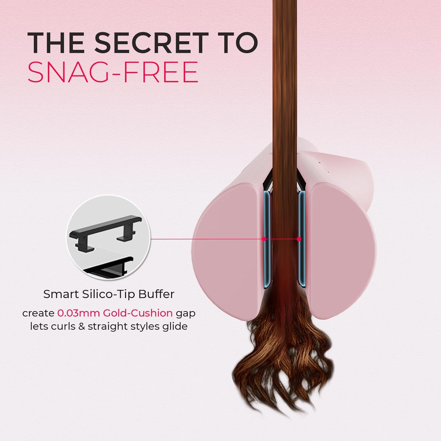 image:imageTYMO Airflow 20 Curling Iron Flat Iron Hair Straightener and Curler 2 in 1 125 Inch Curling Wand for Long Short Hair Dual Voltage for Travel 54 Million Ionic AntiTangle 5 Temps PinkPink
