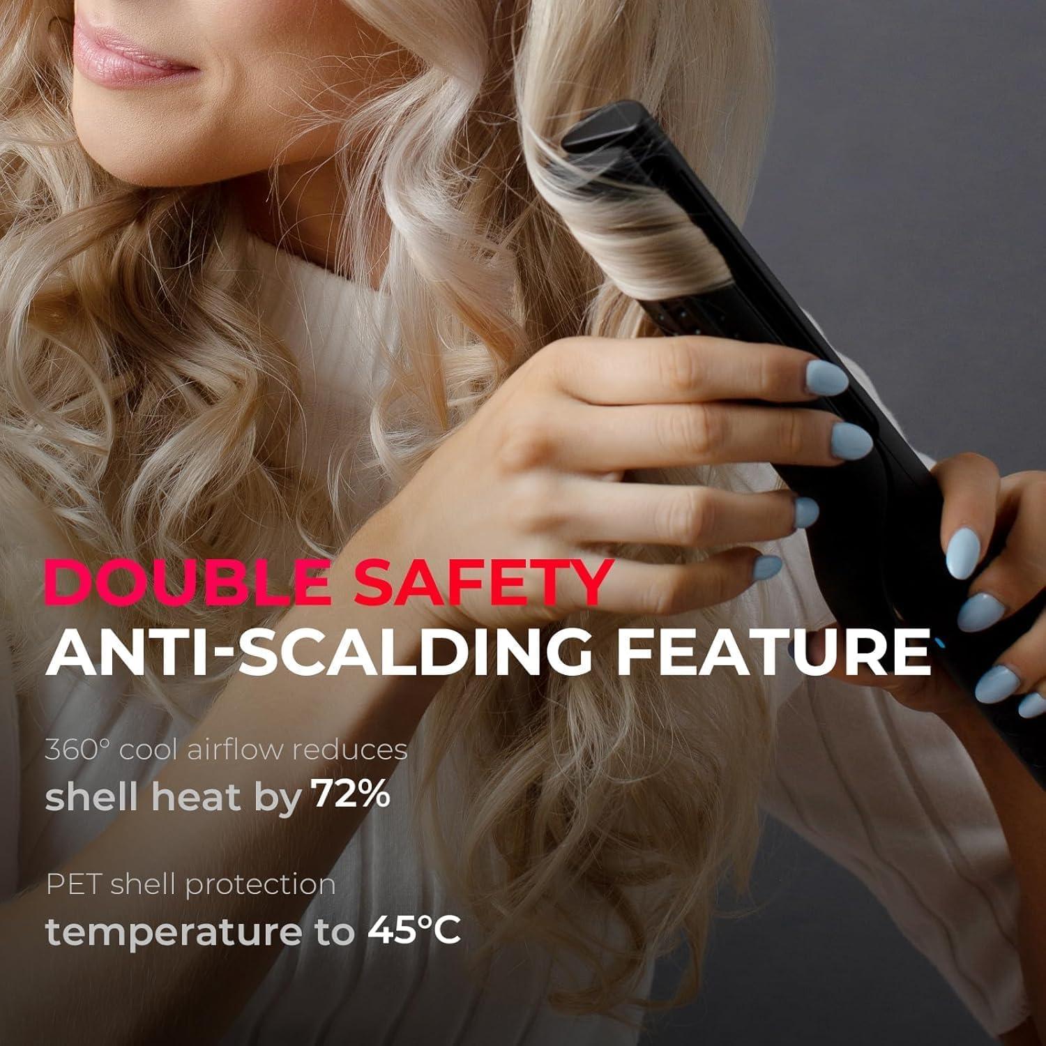 image:imageTYMO Airflow 20 Curling Iron Flat Iron  Hair Straightener and Curler 2 in 1 125 Inch Curling Wand for Long Short Hair Dual Voltage for Travel 54 Million Ionic AntiTangle 5 Temps PinkBlack