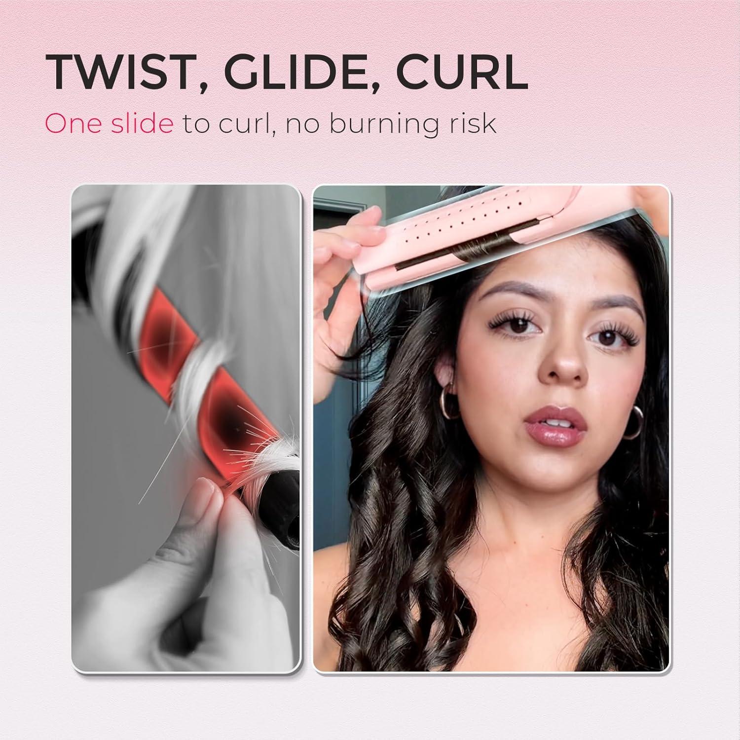 image:imageTYMO Airflow 20 Curling Iron Flat Iron Hair Straightener and Curler 2 in 1 125 Inch Curling Wand for Long Short Hair Dual Voltage for Travel 54 Million Ionic AntiTangle 5 Temps PinkPink