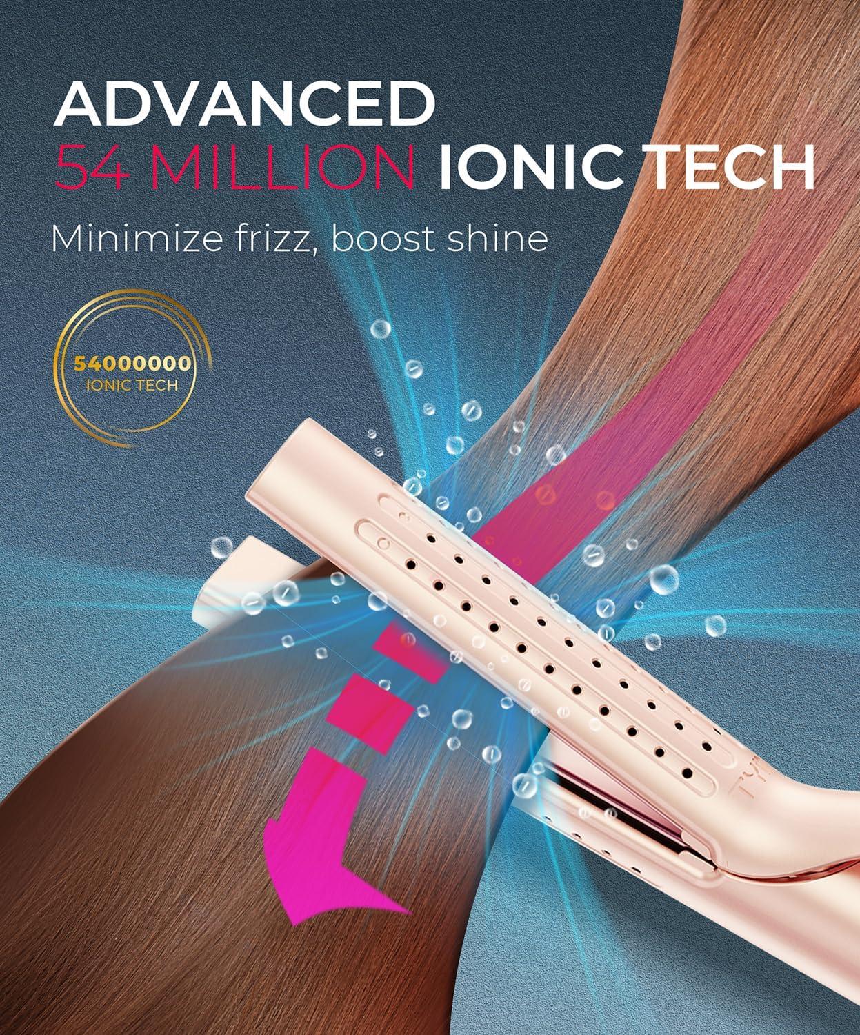 image:imageTYMO Airflow 20 Curling Iron Flat Iron  Hair Straightener and Curler 2 in 1 125 Inch Curling Wand for Long Short Hair Dual Voltage for Travel 54 Million Ionic AntiTangle 5 Temps PinkGold Blush