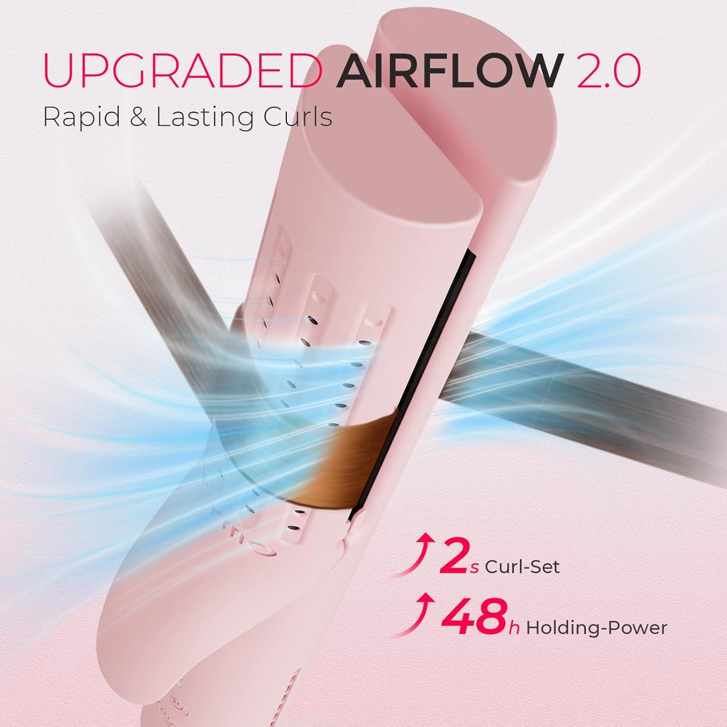 image:imageTYMO Airflow 20 Curling Iron Flat Iron Hair Straightener and Curler 2 in 1 125 Inch Curling Wand for Long Short Hair Dual Voltage for Travel 54 Million Ionic AntiTangle 5 Temps PinkPink