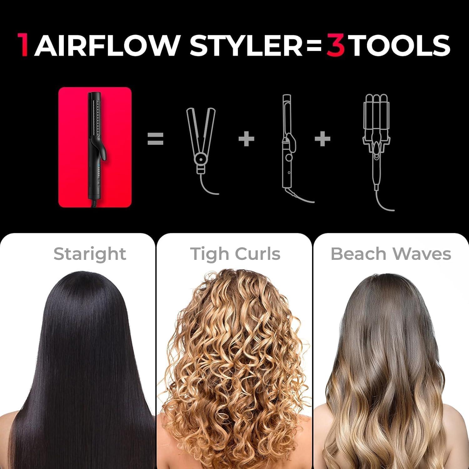image:imageTYMO Airflow 20 Curling Iron Flat Iron  Hair Straightener and Curler 2 in 1 125 Inch Curling Wand for Long Short Hair Dual Voltage for Travel 54 Million Ionic AntiTangle 5 Temps PinkBlack