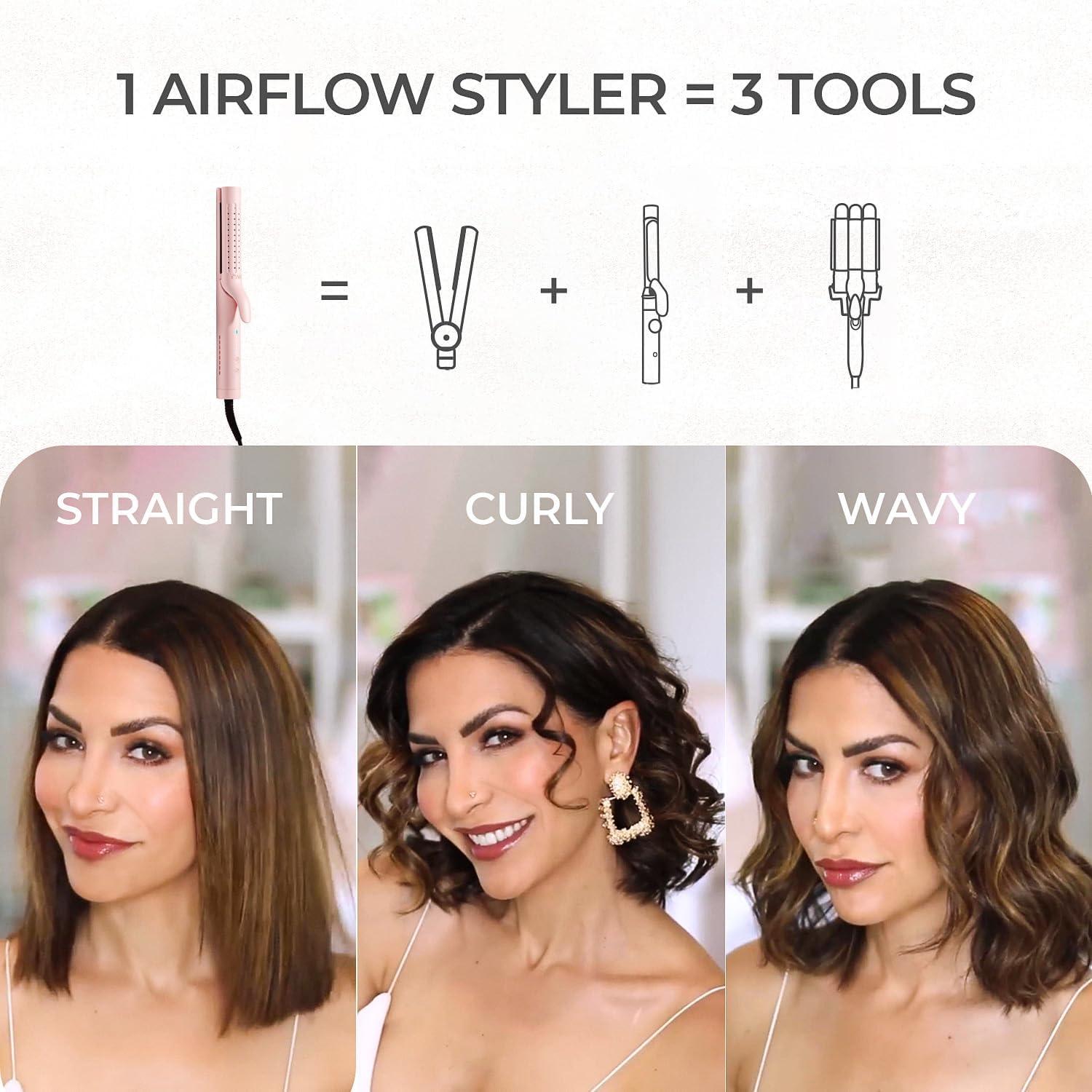 image:imageTYMO Airflow Curling Iron for Lasting Curls Flat Iron Hair Straightener and Curler 2 in 1 AntiScald Ionic Curling Wand 125 Inch 360 Cool Air 5 Temps amp Dual Voltage for Long Short Hair Pink