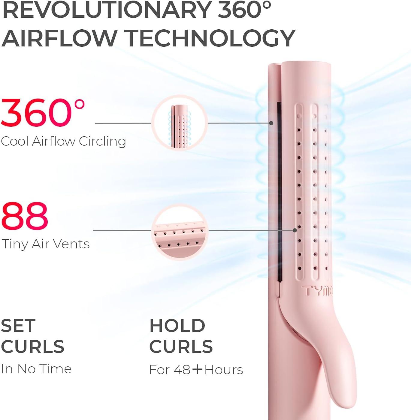 image:imageTYMO Airflow Curling Iron for Lasting Curls Flat Iron Hair Straightener and Curler 2 in 1 AntiScald Ionic Curling Wand 125 Inch 360 Cool Air 5 Temps amp Dual Voltage for Long Short Hair Pink