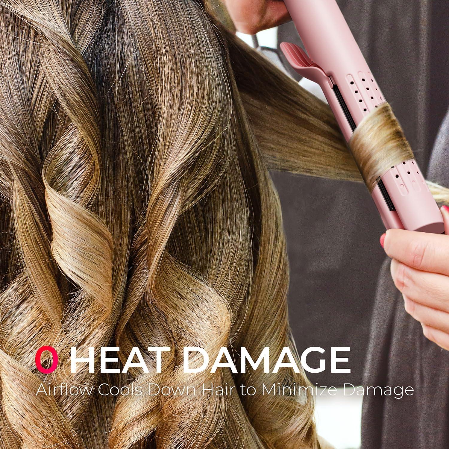 image:imageTYMO Airflow Curling Iron for Lasting Curls Flat Iron Hair Straightener and Curler 2 in 1 AntiScald Ionic Curling Wand 125 Inch 360 Cool Air 5 Temps amp Dual Voltage for Long Short Hair Pink