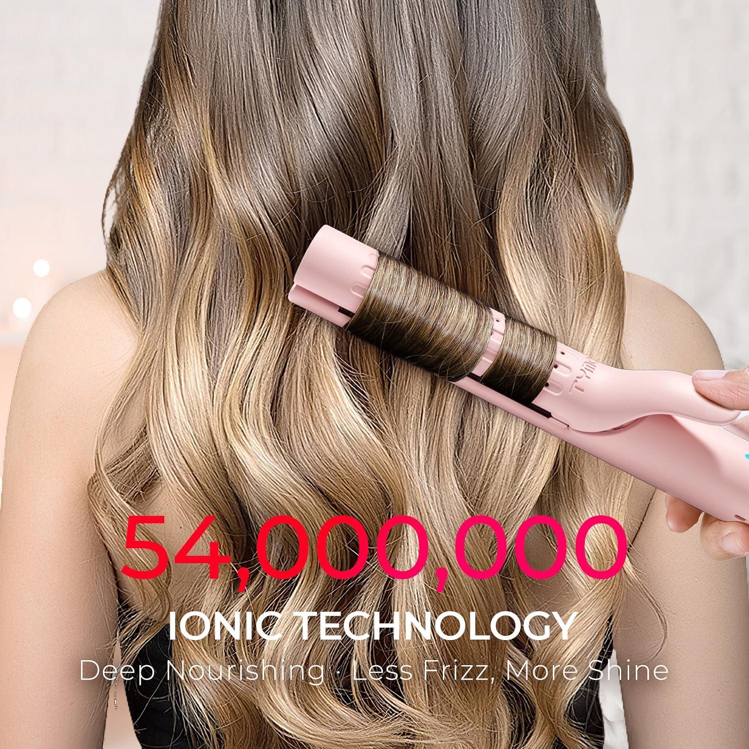 image:imageTYMO Airflow Curling Iron for Lasting Curls Flat Iron Hair Straightener and Curler 2 in 1 AntiScald Ionic Curling Wand 125 Inch 360 Cool Air 5 Temps amp Dual Voltage for Long Short Hair Pink