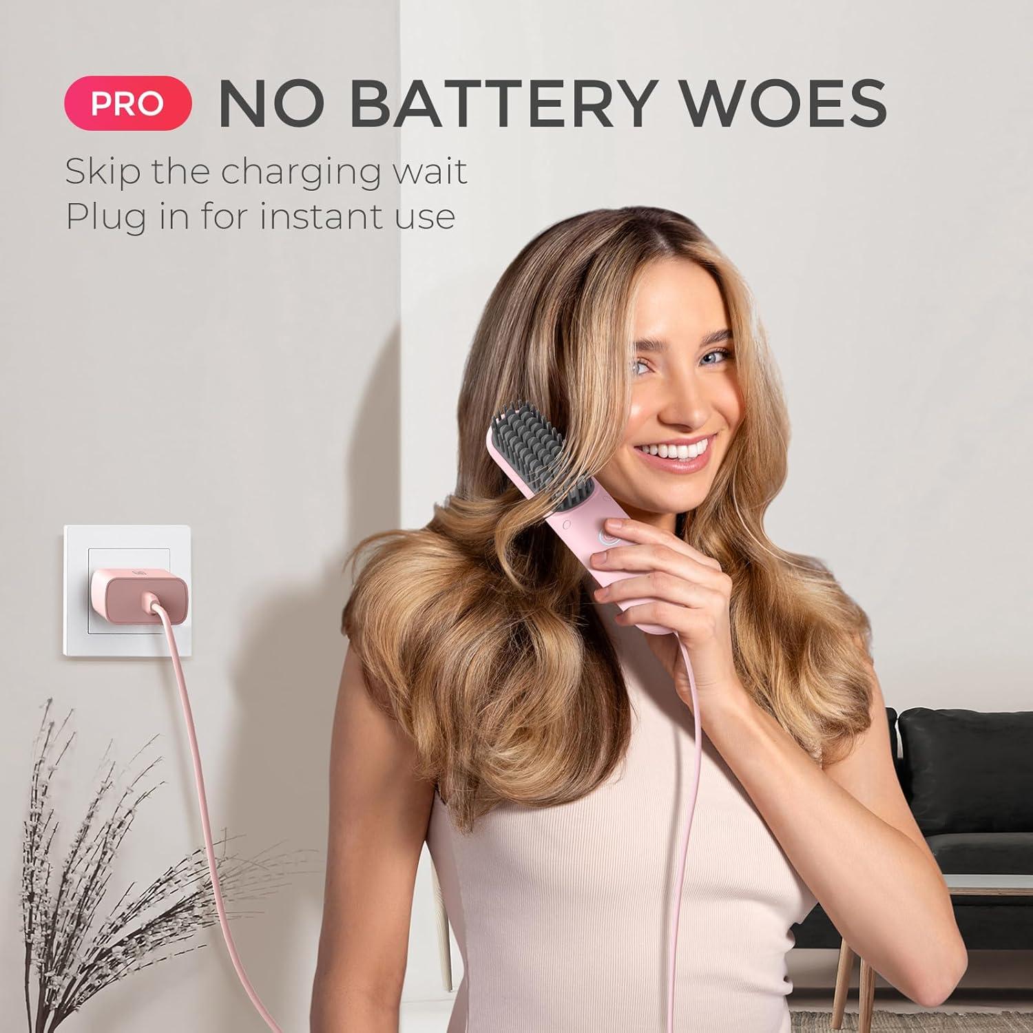 image:imageTYMO Cordless Hair Straightener Brush Porta PRO Portable Straightening Brush for Travel Mini Ionic Hot Comb Straightener for Women Lightweight onThego Cordless and Fast Charger Dual Power