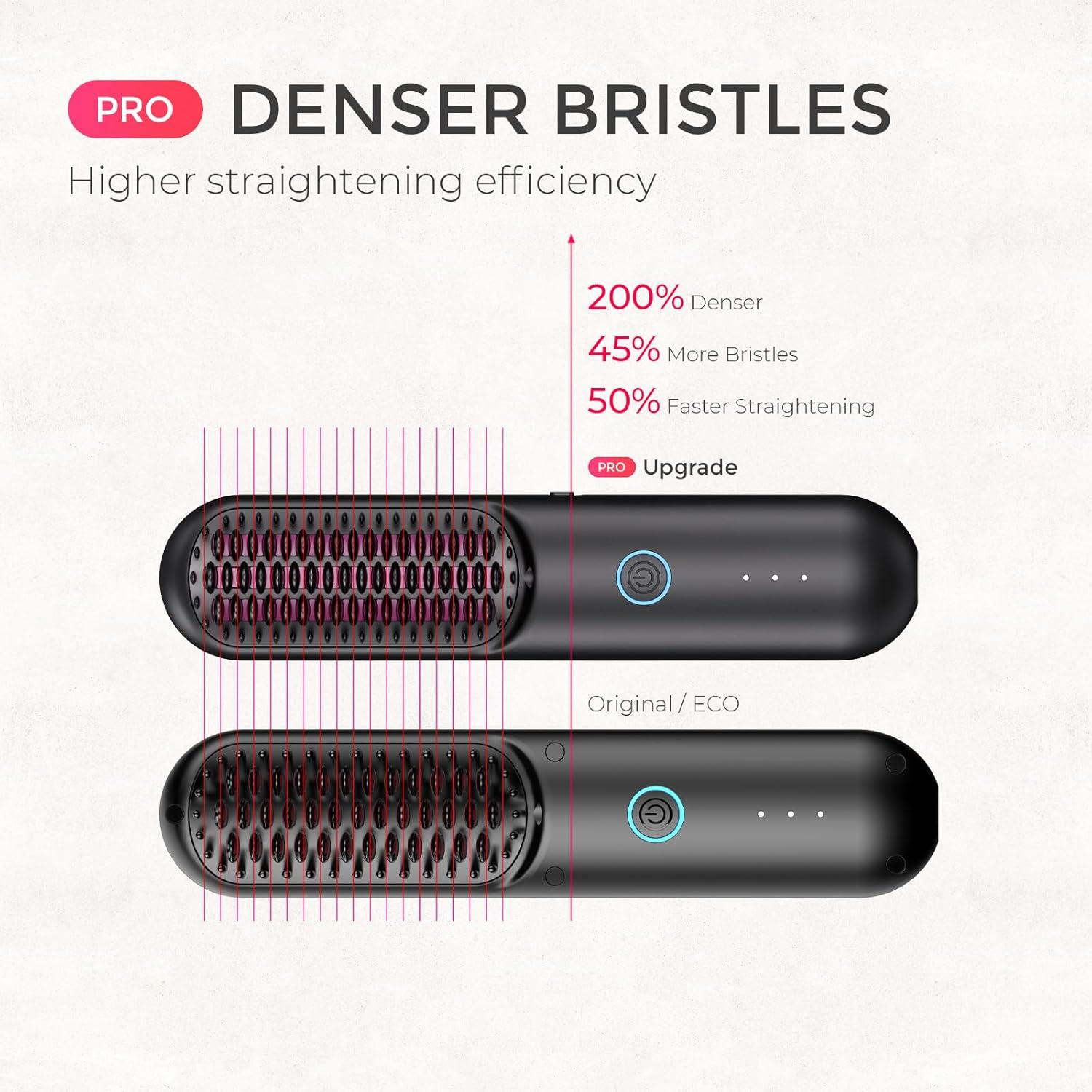image:imageTYMO Cordless Hair Straightener Brush Porta PRO Portable Straightening Brush for Travel Mini Ionic Hot Comb Straightener for Women Lightweight onThego Cordless amp Fast Charger Dual Power Black
