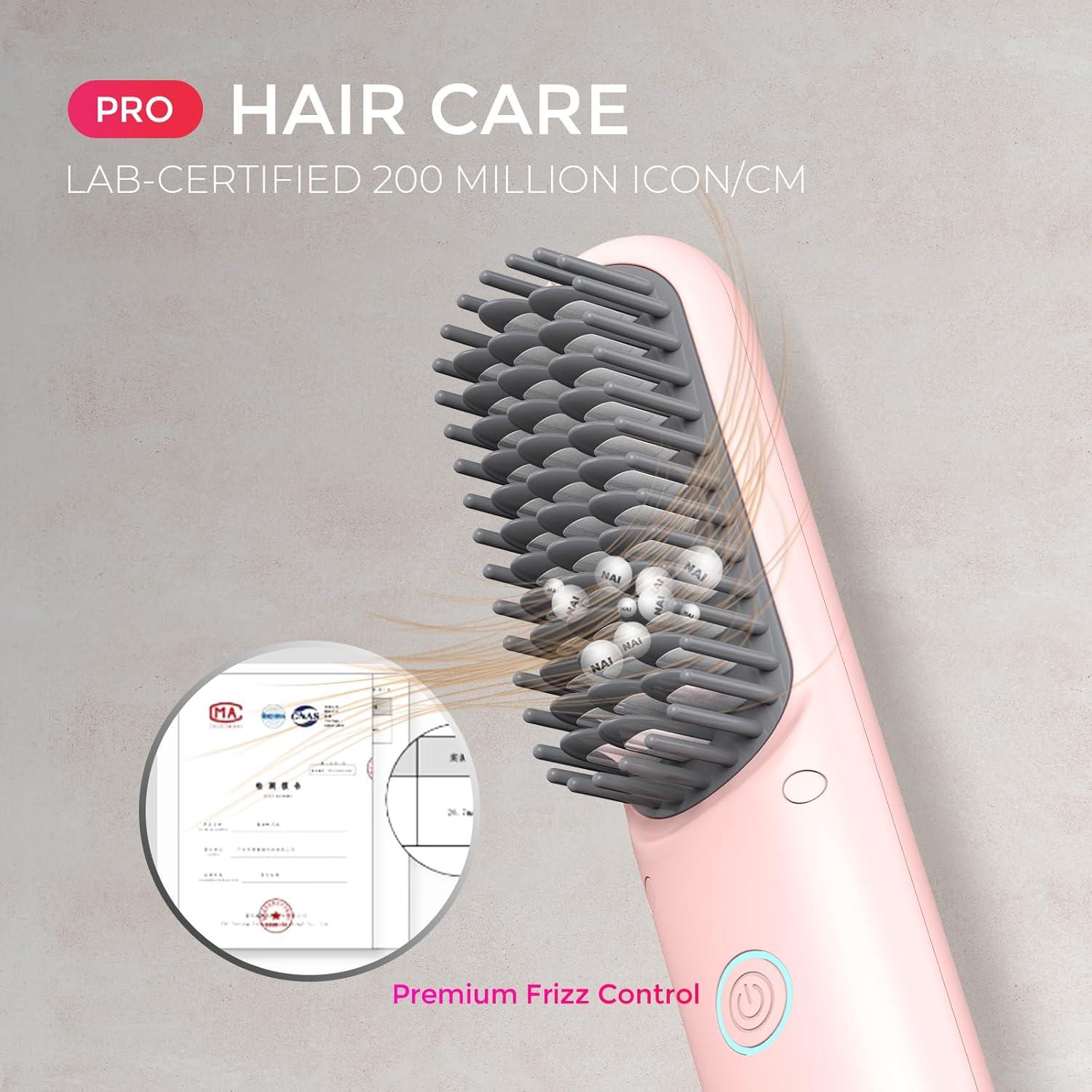 image:imageTYMO Cordless Hair Straightener Brush Porta PRO Portable Straightening Brush for Travel Mini Ionic Hot Comb Straightener for Women Lightweight onThego Cordless and Fast Charger Dual Power