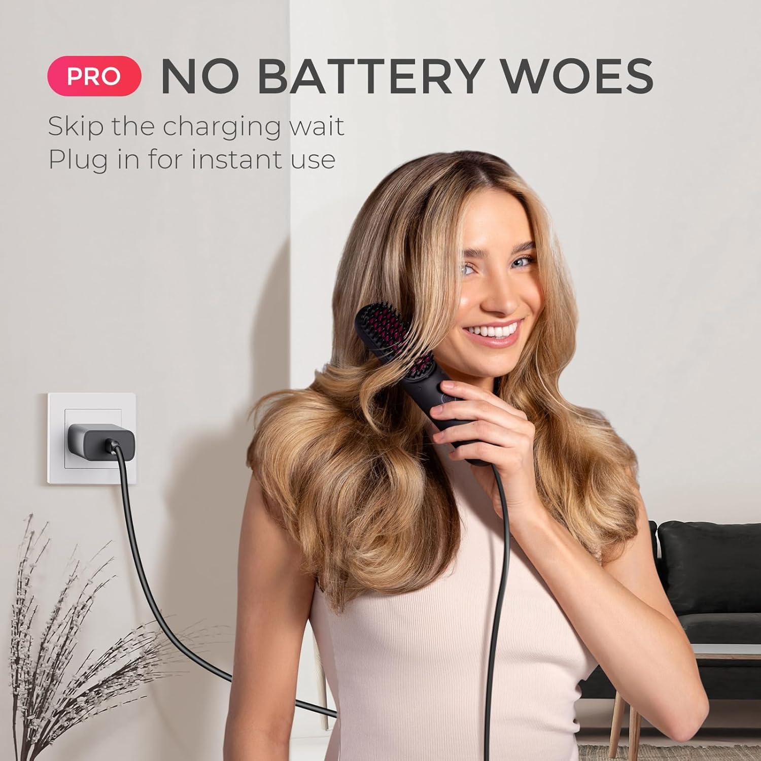 image:imageTYMO Cordless Hair Straightener Brush Porta PRO Portable Straightening Brush for Travel Mini Ionic Hot Comb Straightener for Women Lightweight onThego Cordless amp Fast Charger Dual Power Black