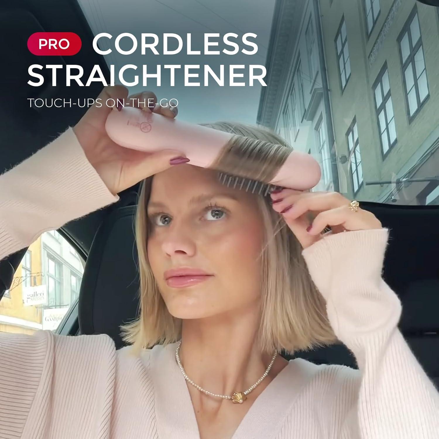 image:imageTYMO Cordless Hair Straightener Brush Porta PRO Portable Straightening Brush for Travel Mini Ionic Hot Comb Straightener for Women Lightweight onThego Cordless and Fast Charger Dual Power