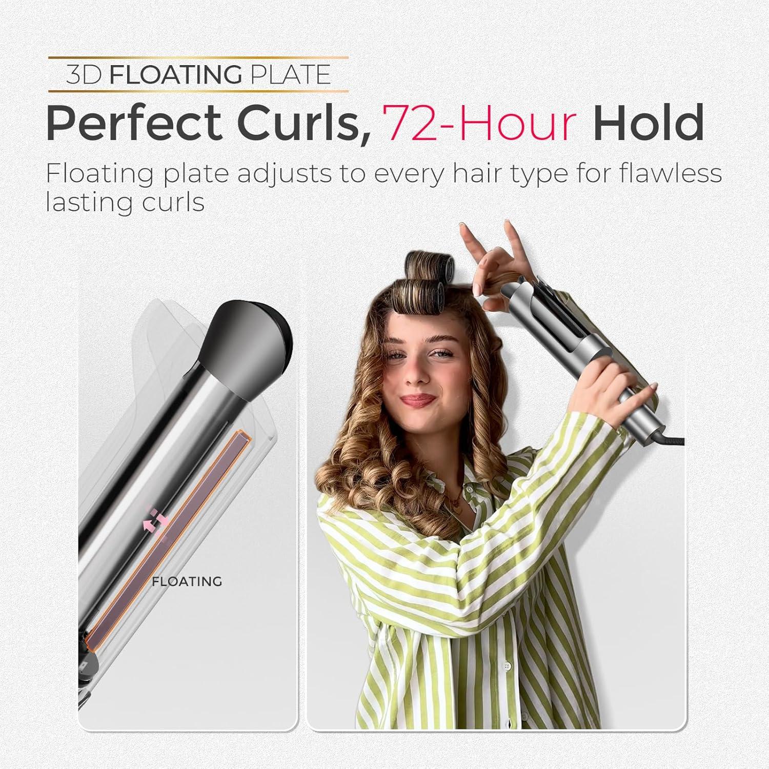 image:imageTYMO CurlPro Plus Automatic Rotating Curling Iron Upgraded Long Barrel Curling Wand for Long Hair Ceramic Hair Curler for Women AntiScald TangleFree 600M Ionic Dual VoltageGold Blush 1 InchGrey