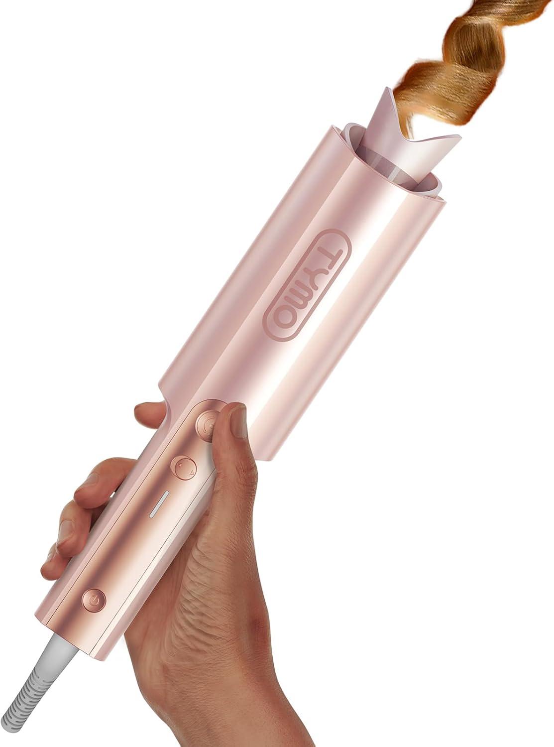 image:imageTYMO CurlPro Plus Automatic Rotating Curling Iron Upgraded Long Barrel Curling Wand for Long Hair Ceramic Hair Curler for Women AntiScald TangleFree 600M Ionic Dual VoltageGold Blush 1 InchGold Blush