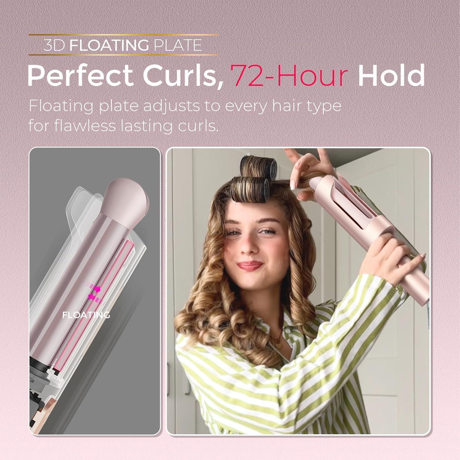 image:imageTYMO CurlPro Plus Automatic Rotating Curling Iron Upgraded Long Barrel Curling Wand for Long Hair Ceramic Hair Curler for Women AntiScald TangleFree 600M Ionic Dual VoltageGold Blush 1 InchGold Blush