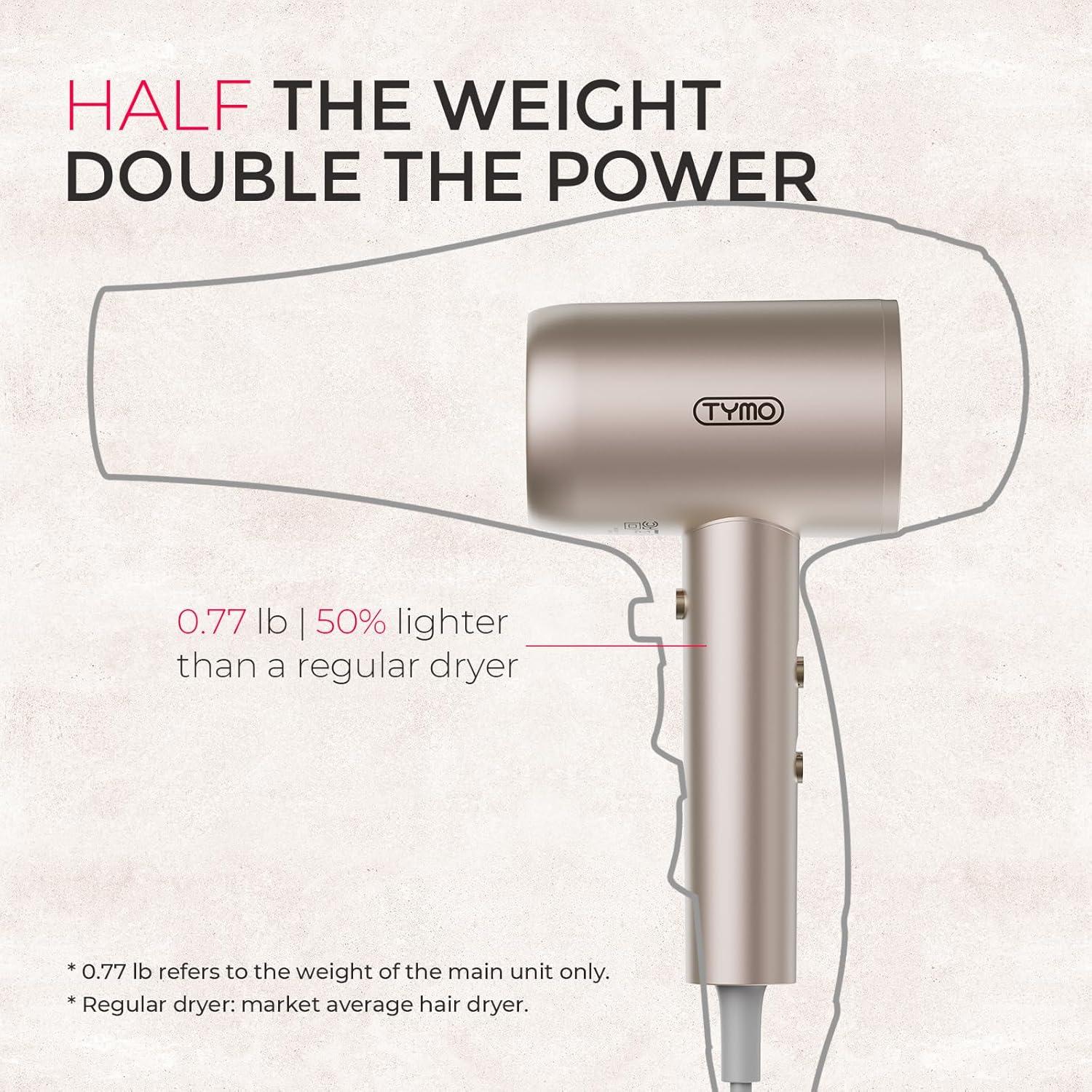 image:imageTYMO Diffuser Hair Dryer Blow Dryer 300 Million Ionic Hairdryer with Diffuser amp Comb Attachment for Curly Hair Professional Blowdryer for Women Cool Air Button Small Travel Lightweight BlackGold