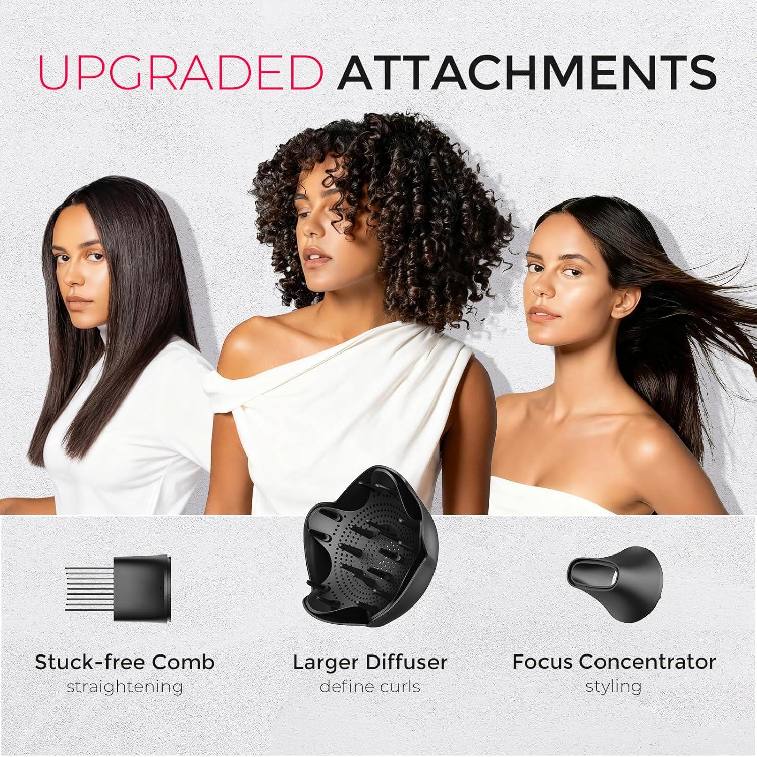 image:imageTYMO Diffuser Hair Dryer Blow Dryer 300 Million Ionic Hairdryer with Diffuser amp Comb Attachment for Curly Hair Professional Blowdryer for Women Cool Air Button Small Travel Lightweight BlackBlack
