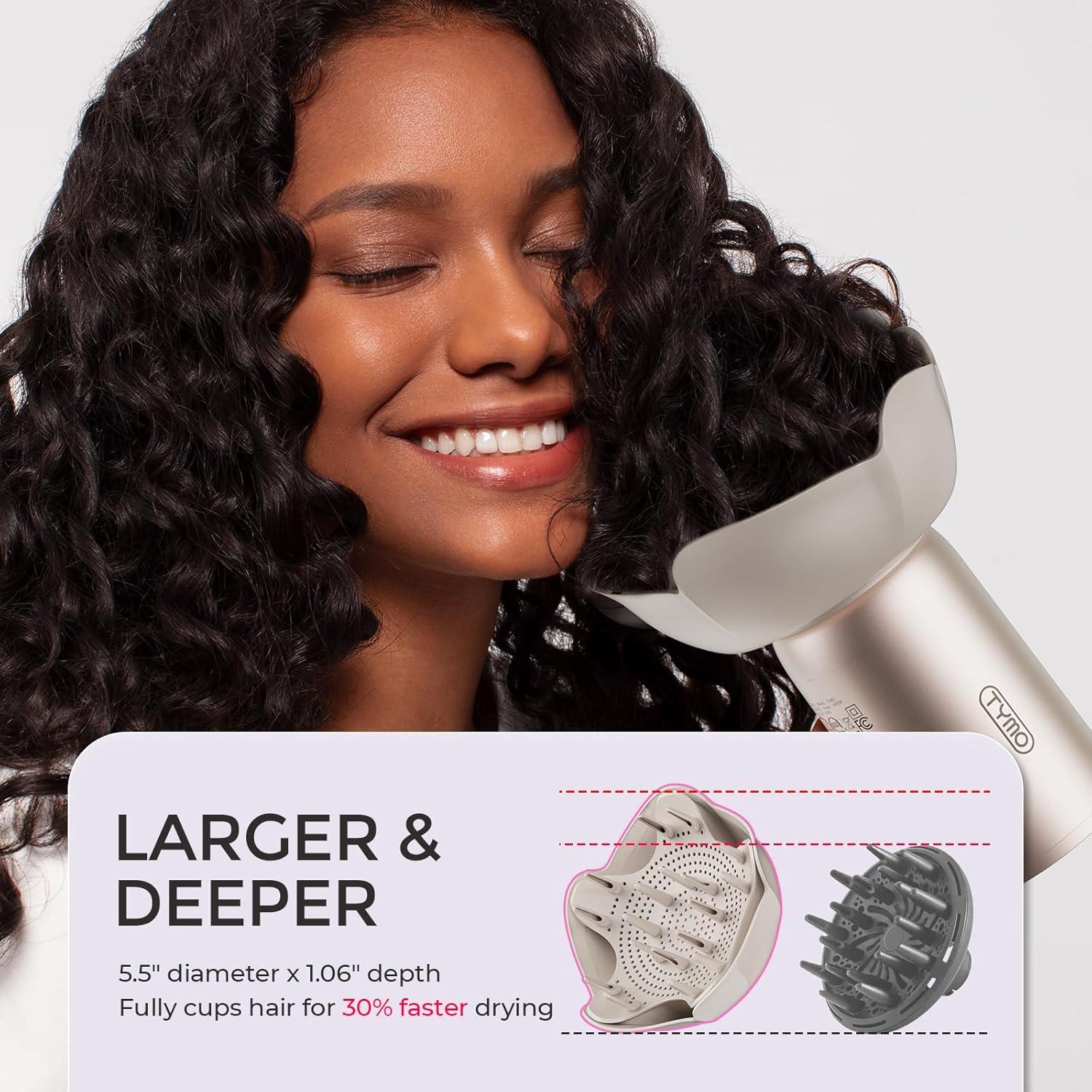 image:imageTYMO Diffuser Hair Dryer Blow Dryer 300 Million Ionic Hairdryer with Diffuser amp Comb Attachment for Curly Hair Professional Blowdryer for Women Cool Air Button Small Travel Lightweight BlackGold