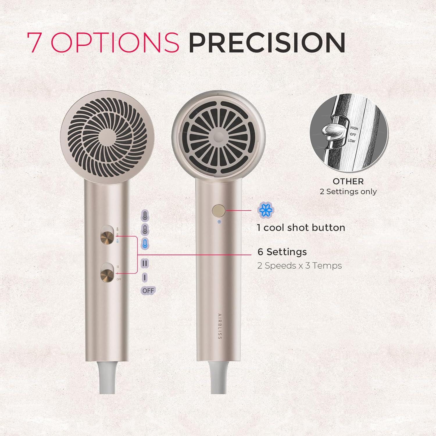 image:imageTYMO Diffuser Hair Dryer Blow Dryer 300 Million Ionic Hairdryer with Diffuser amp Comb Attachment for Curly Hair Professional Blowdryer for Women Cool Air Button Small Travel Lightweight BlackGold