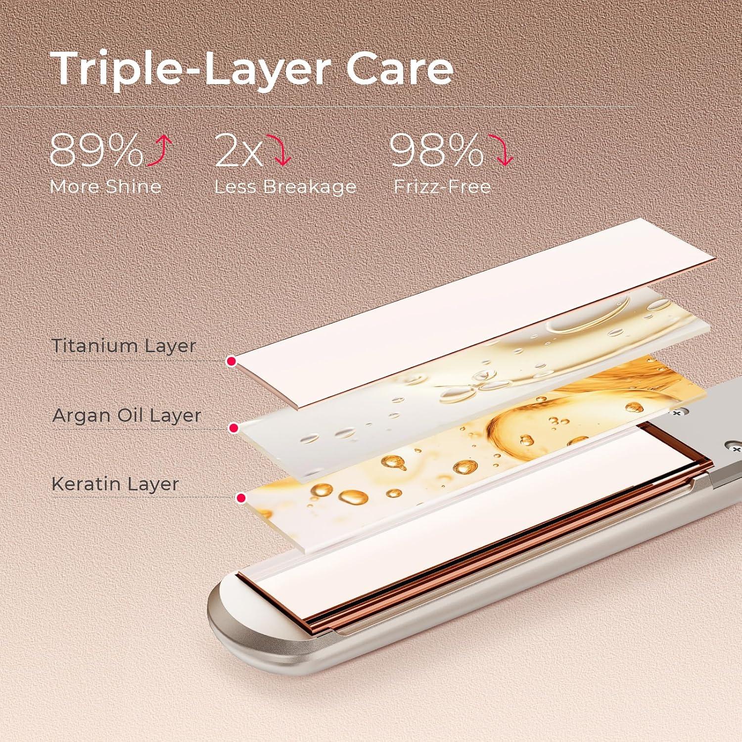 image:imageTYMO Flat Iron Hair Straightener Titanium Hair Straighteners for Women 1 Inch Professional Travel Flat Iron Portable Straightener and Curlers with 10s Heat Up 32 Temp Dual Voltage amp LED Display